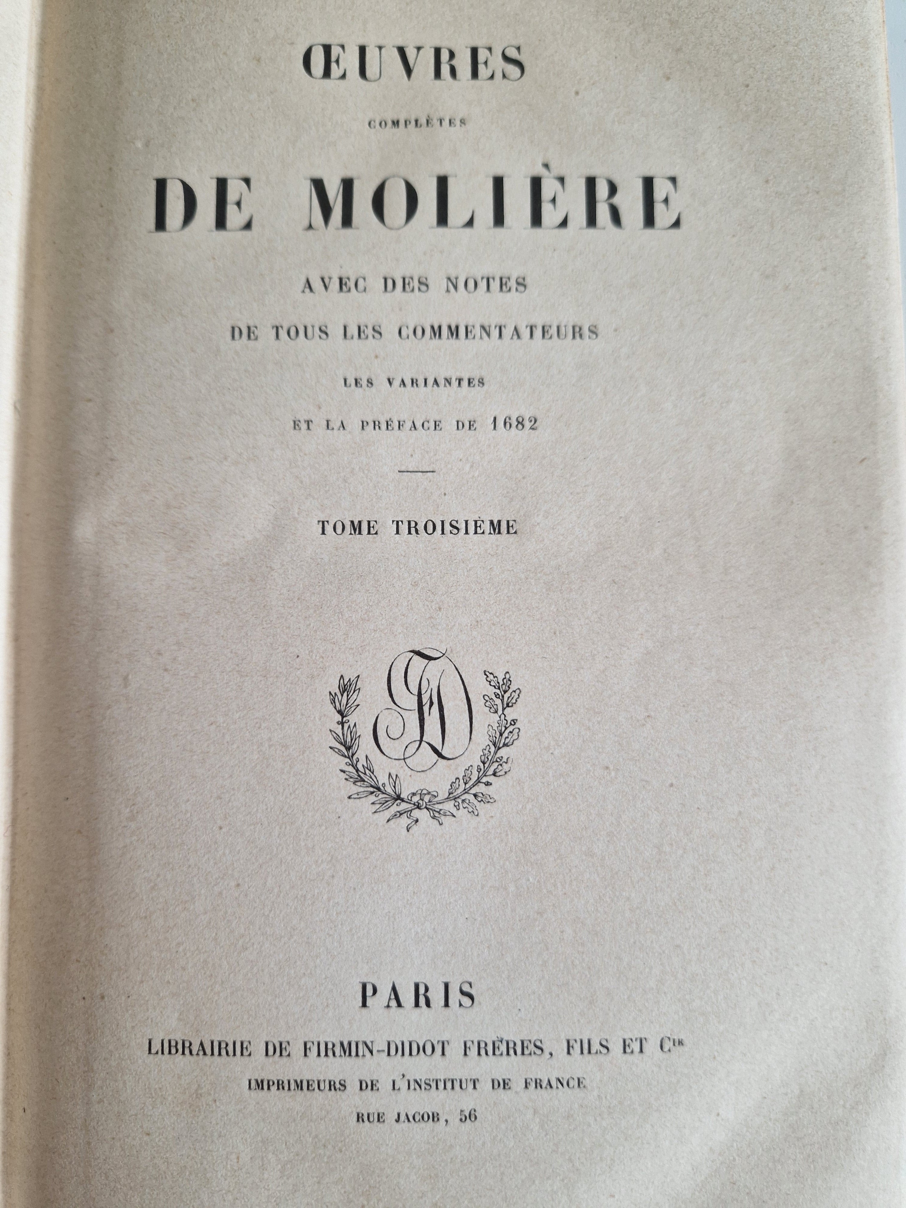 Œuvres Complètes de Molière – 4-Volume Set | Firmin-Didot Paris | 19th Century Half-Leather Binding