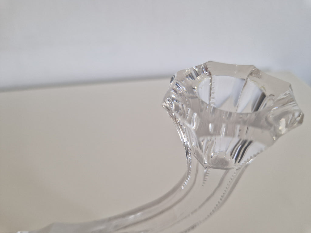 Vintage Hand-Cut Crystal Double Candelabra – Star & Fan Cut Base, Two-Arm Candlestick, 14 cm