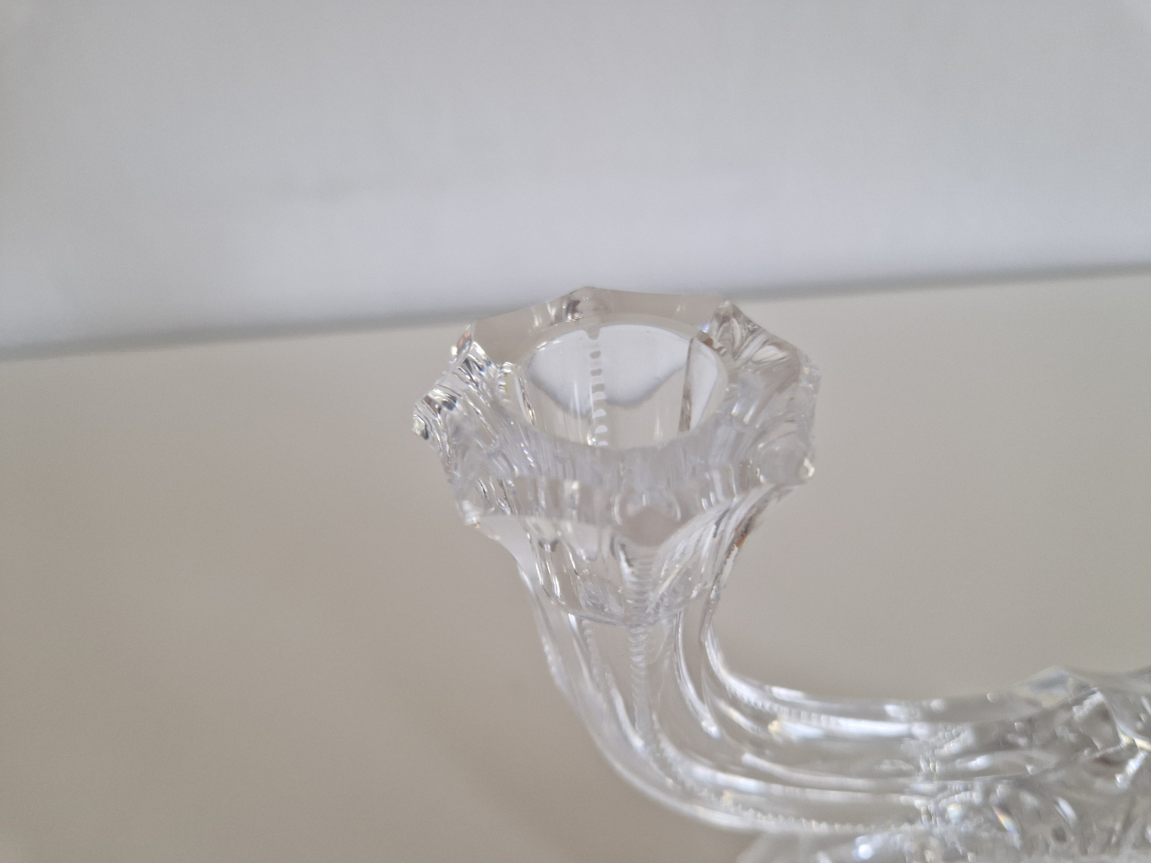 Vintage Hand-Cut Crystal Double Candelabra – Star & Fan Cut Base, Two-Arm Candlestick, 14 cm