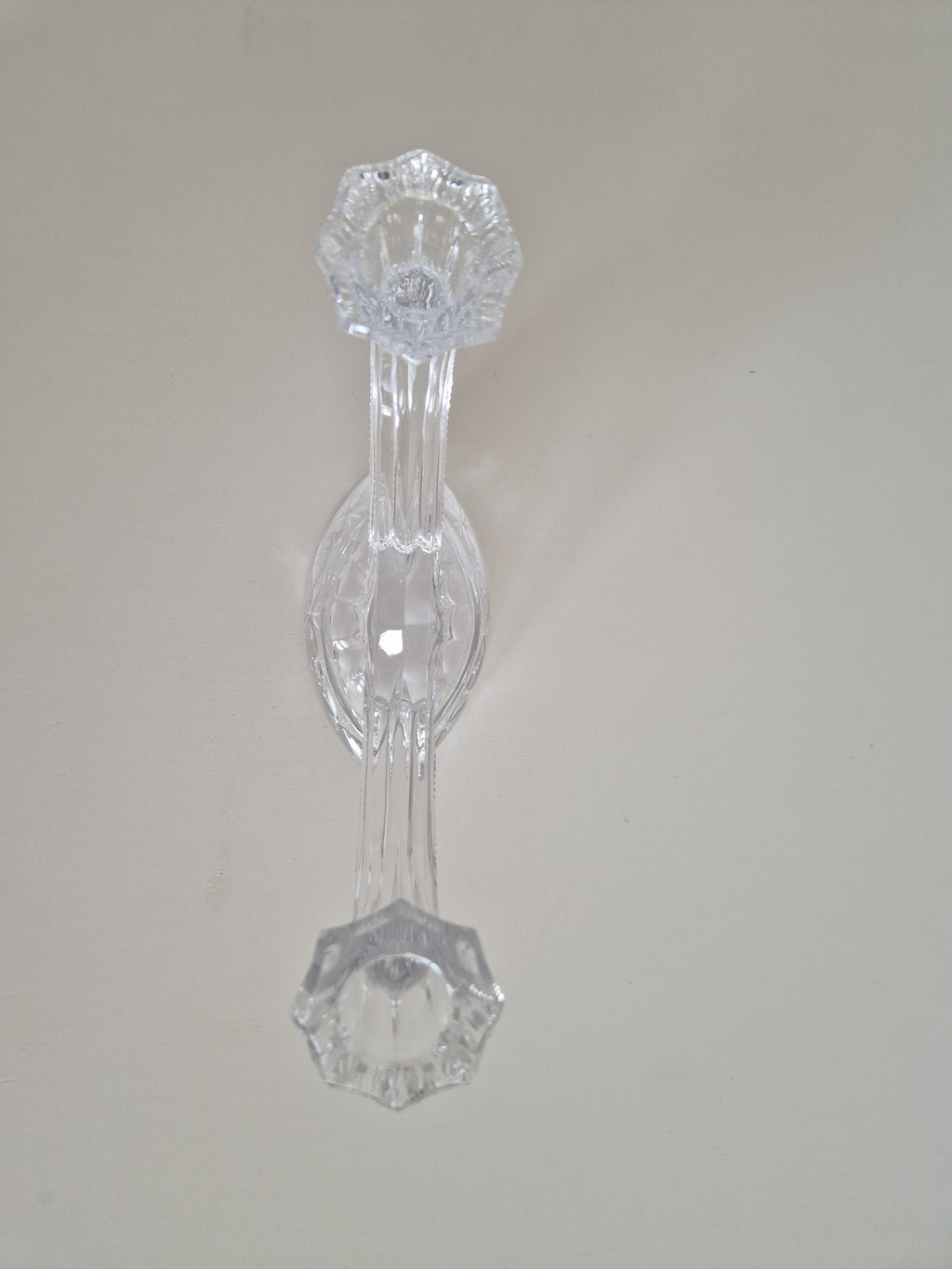Vintage Hand-Cut Crystal Double Candelabra – Star & Fan Cut Base, Two-Arm Candlestick, 14 cm