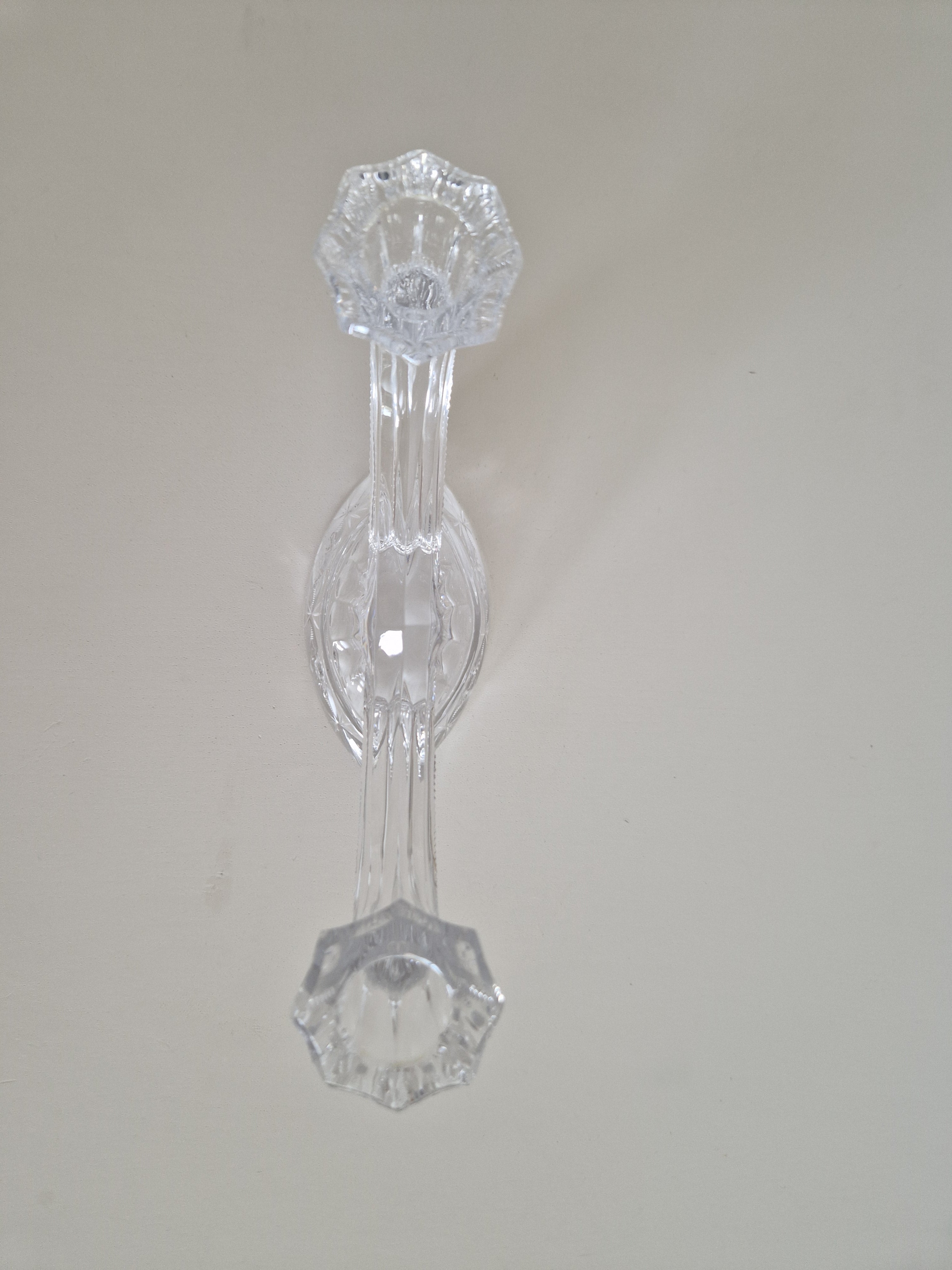 Vintage Hand-Cut Crystal Double Candelabra – Star & Fan Cut Base, Two-Arm Candlestick, 14 cm