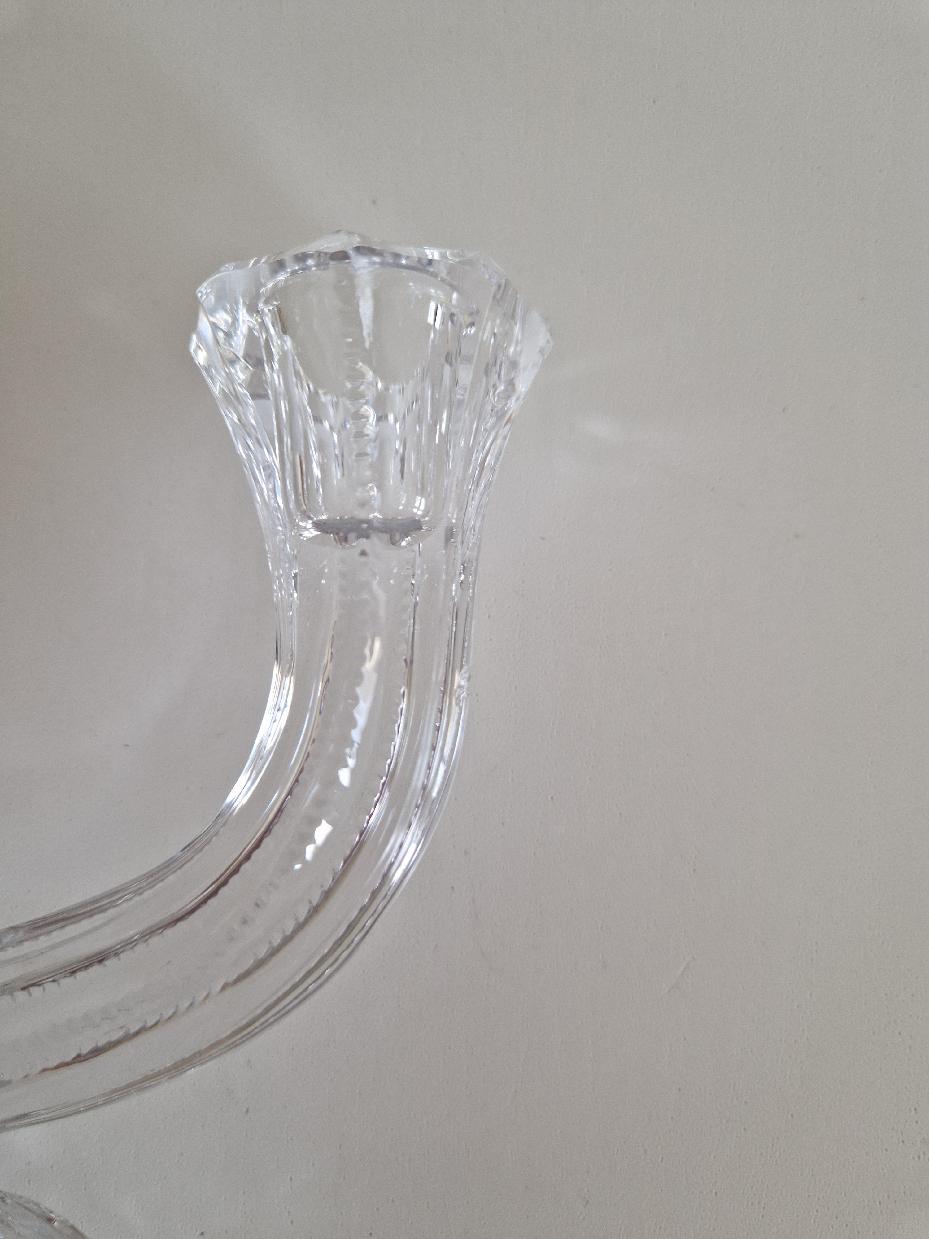 Vintage Hand-Cut Crystal Double Candelabra – Star & Fan Cut Base, Two-Arm Candlestick, 14 cm