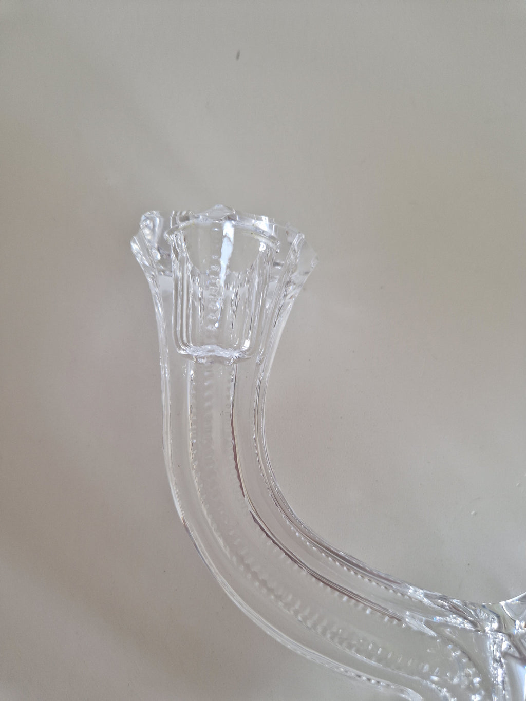 Vintage Hand-Cut Crystal Double Candelabra – Star & Fan Cut Base, Two-Arm Candlestick, 14 cm