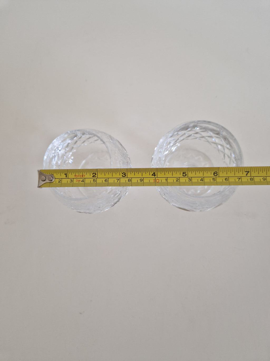 Pair of Vintage Hand-Cut Crystal Brandy Balloon Glasses – Diamond Cut, approx. 11 cm