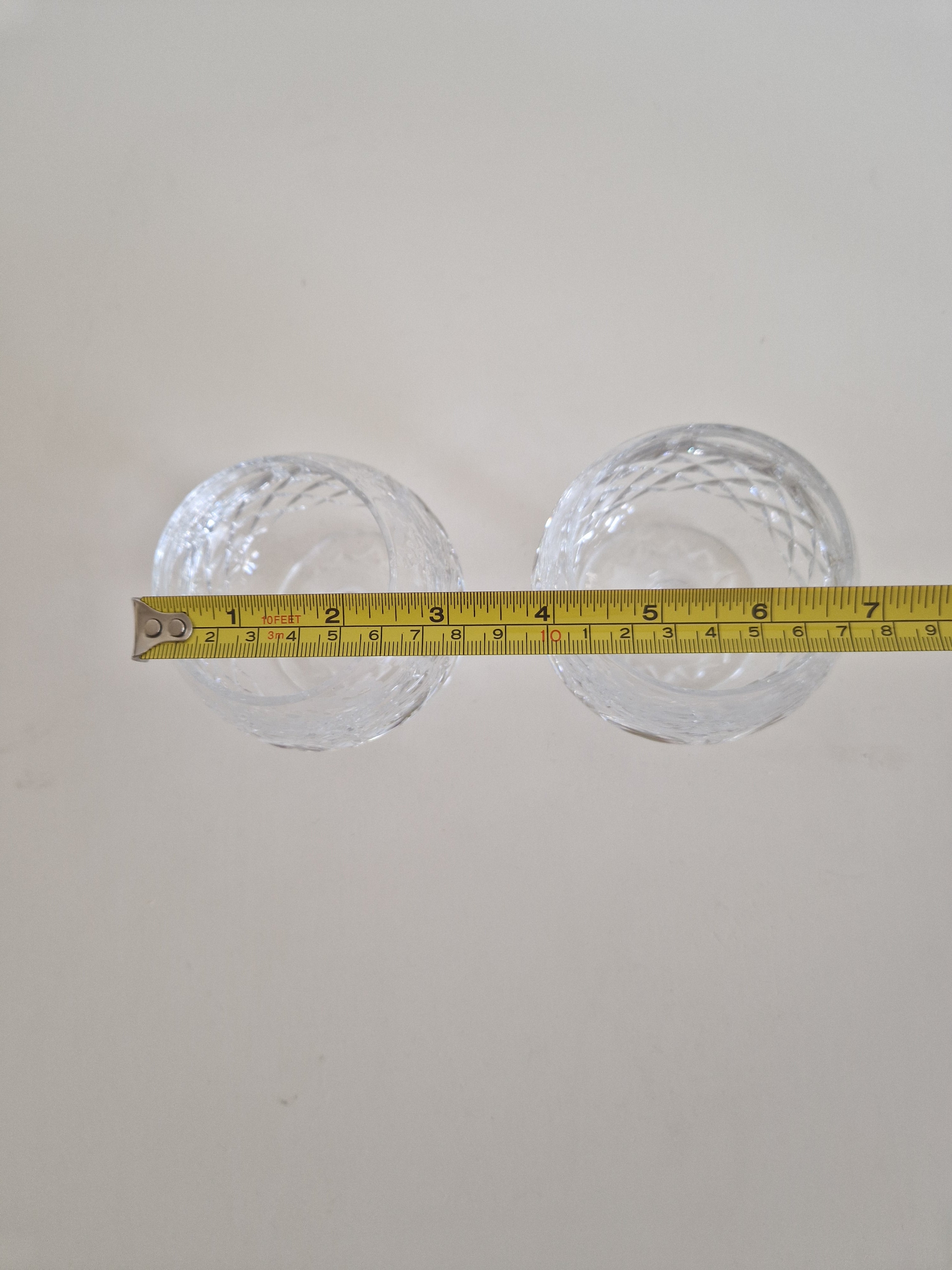 Pair of Vintage Hand-Cut Crystal Brandy Balloon Glasses – Diamond Cut, approx. 11 cm
