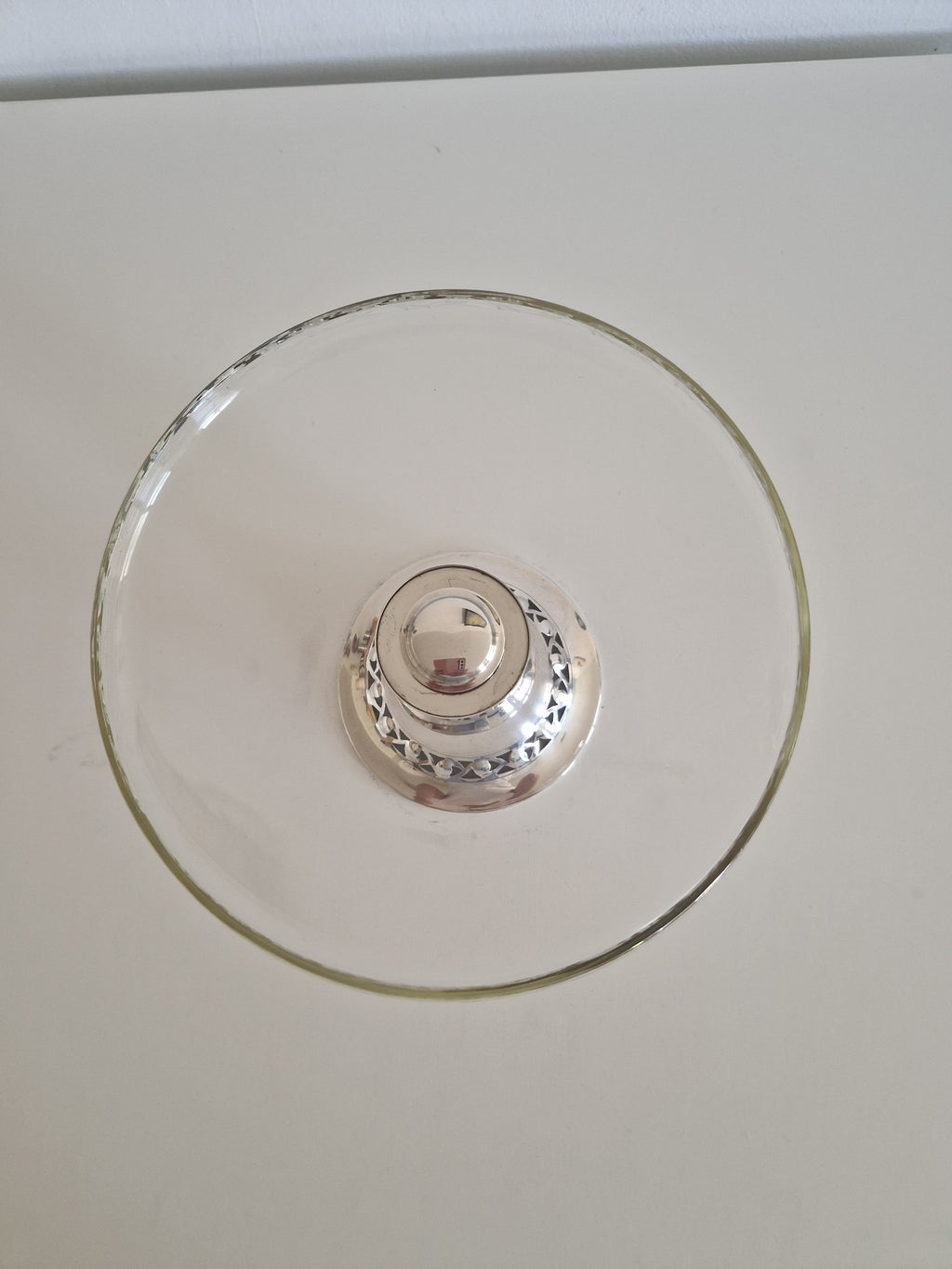 Vintage Silver-Plated & Engraved Crystal Cake Stand Tazza – Art Nouveau Style, 26 cm