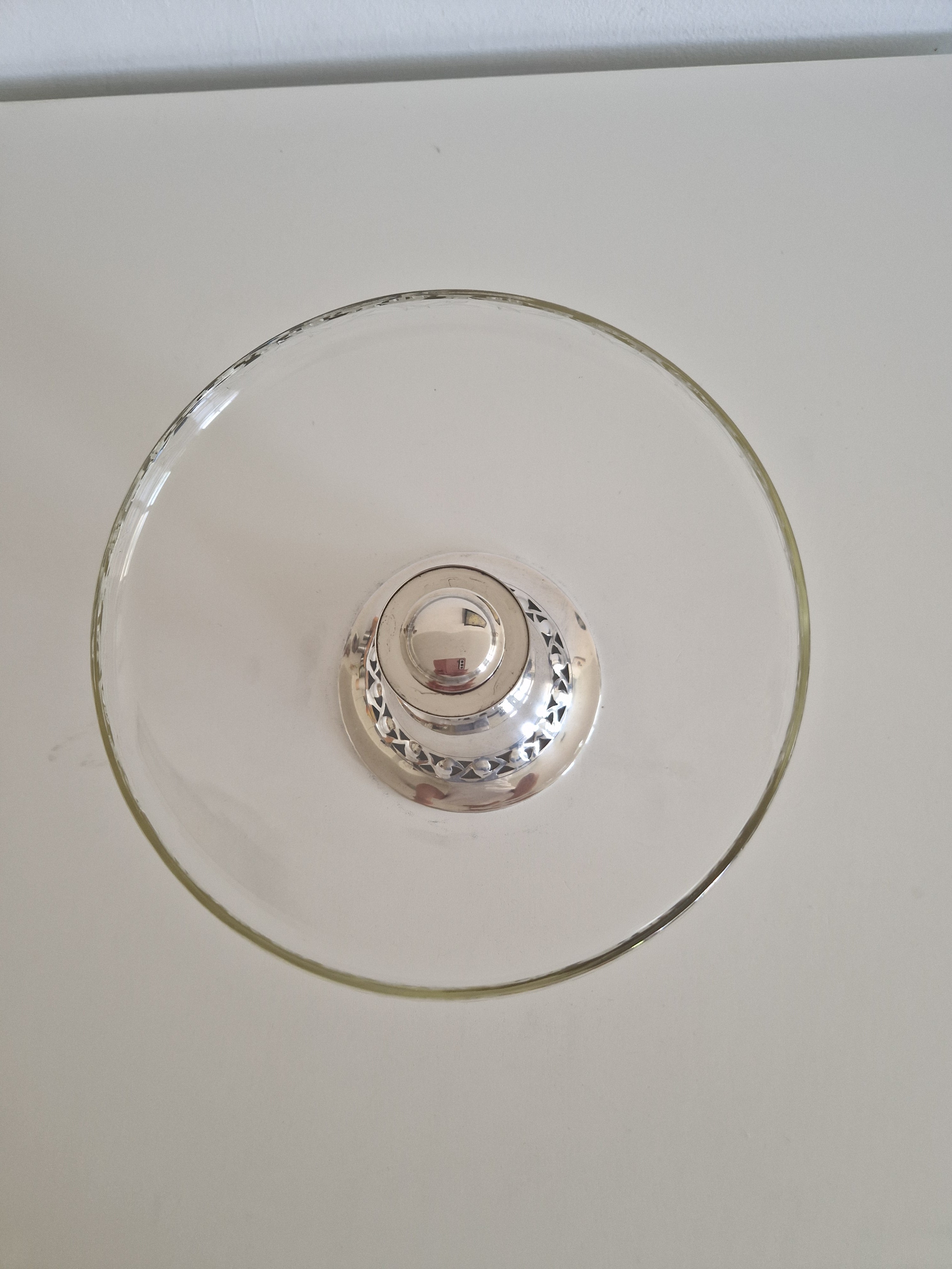 Vintage Silver-Plated & Engraved Crystal Cake Stand Tazza – Art Nouveau Style, 26 cm