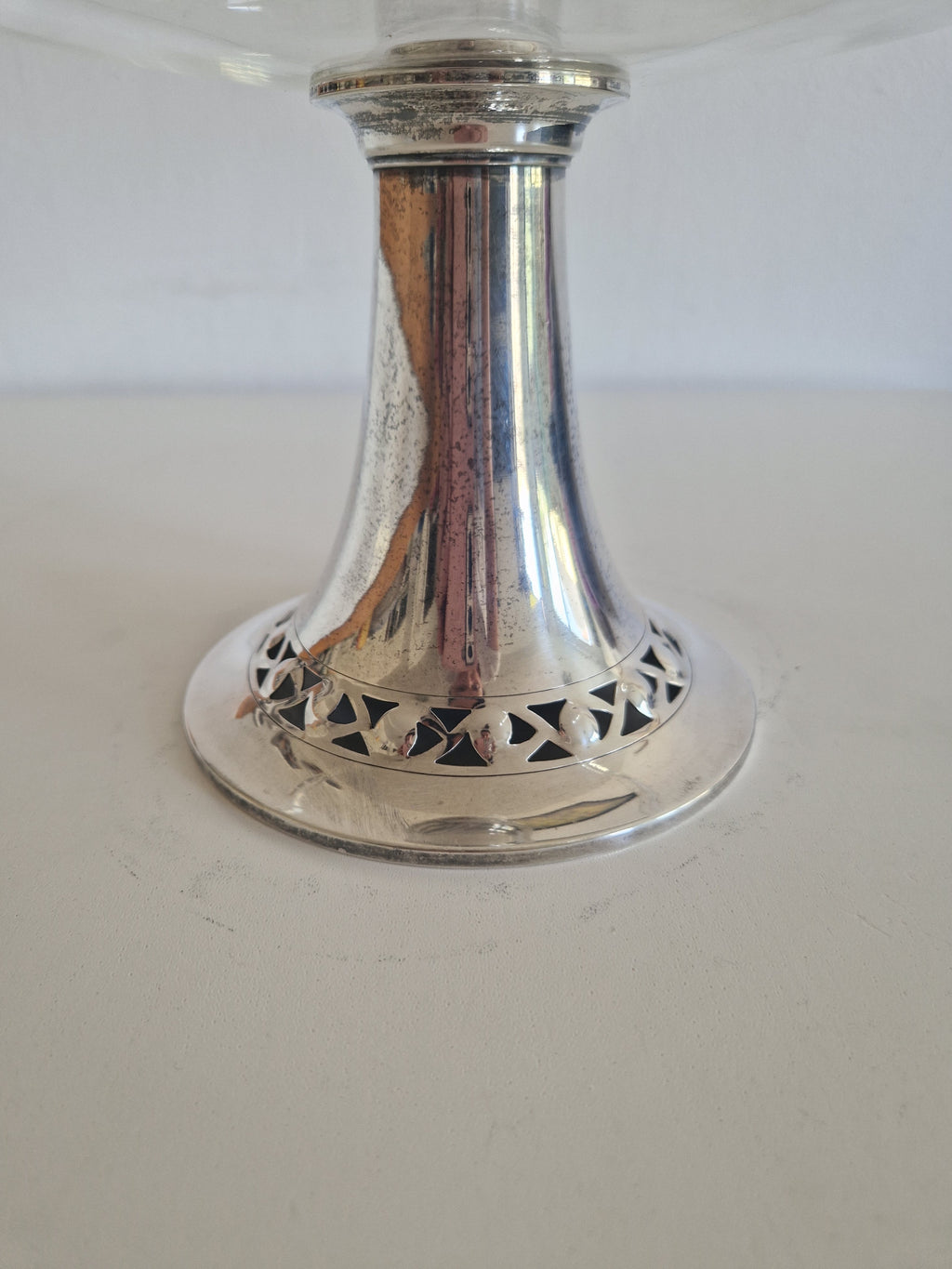 Vintage Silver-Plated & Engraved Crystal Cake Stand Tazza – Art Nouveau Style, 26 cm