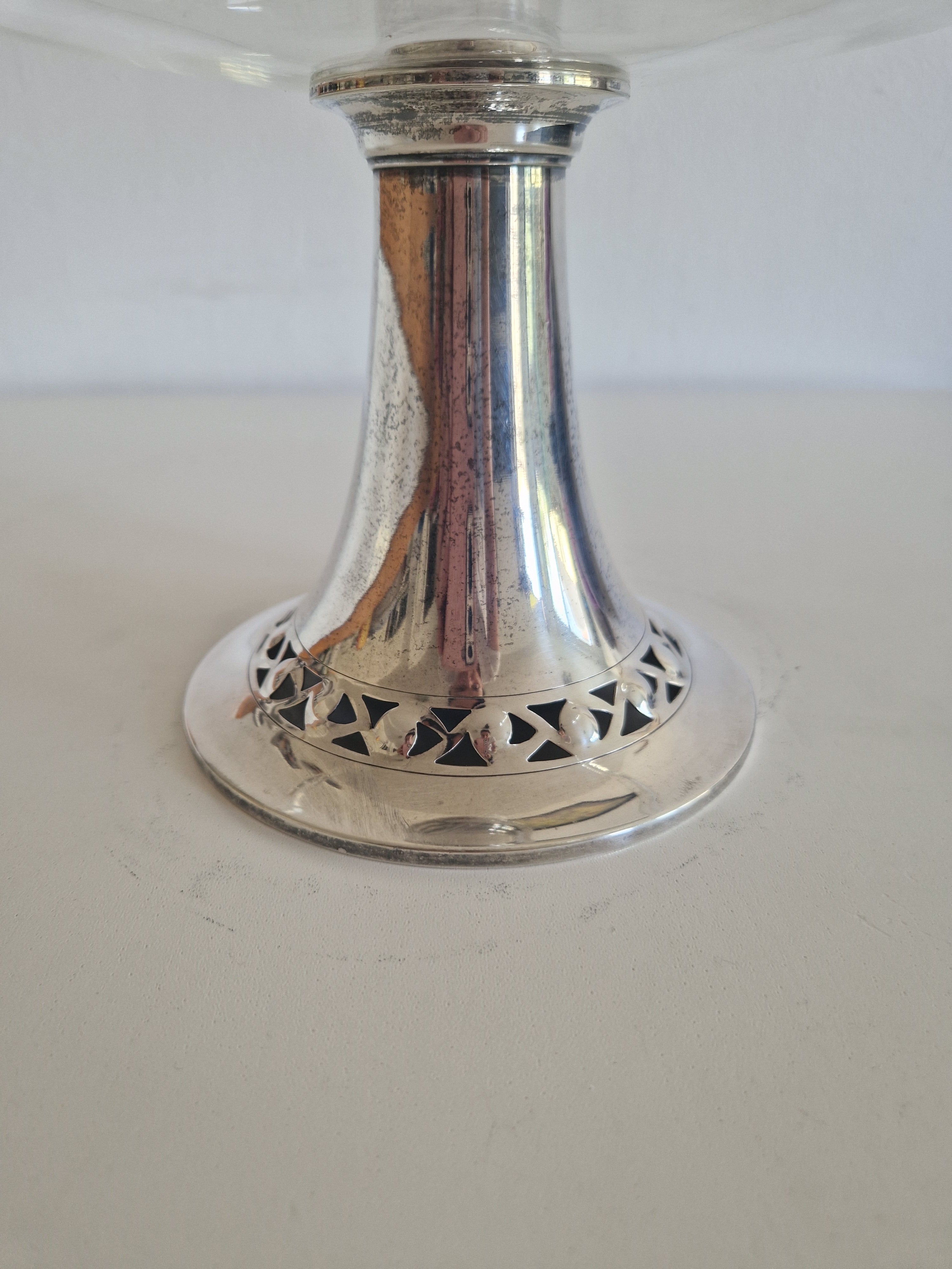 Vintage Silver-Plated & Engraved Crystal Cake Stand Tazza – Art Nouveau Style, 26 cm