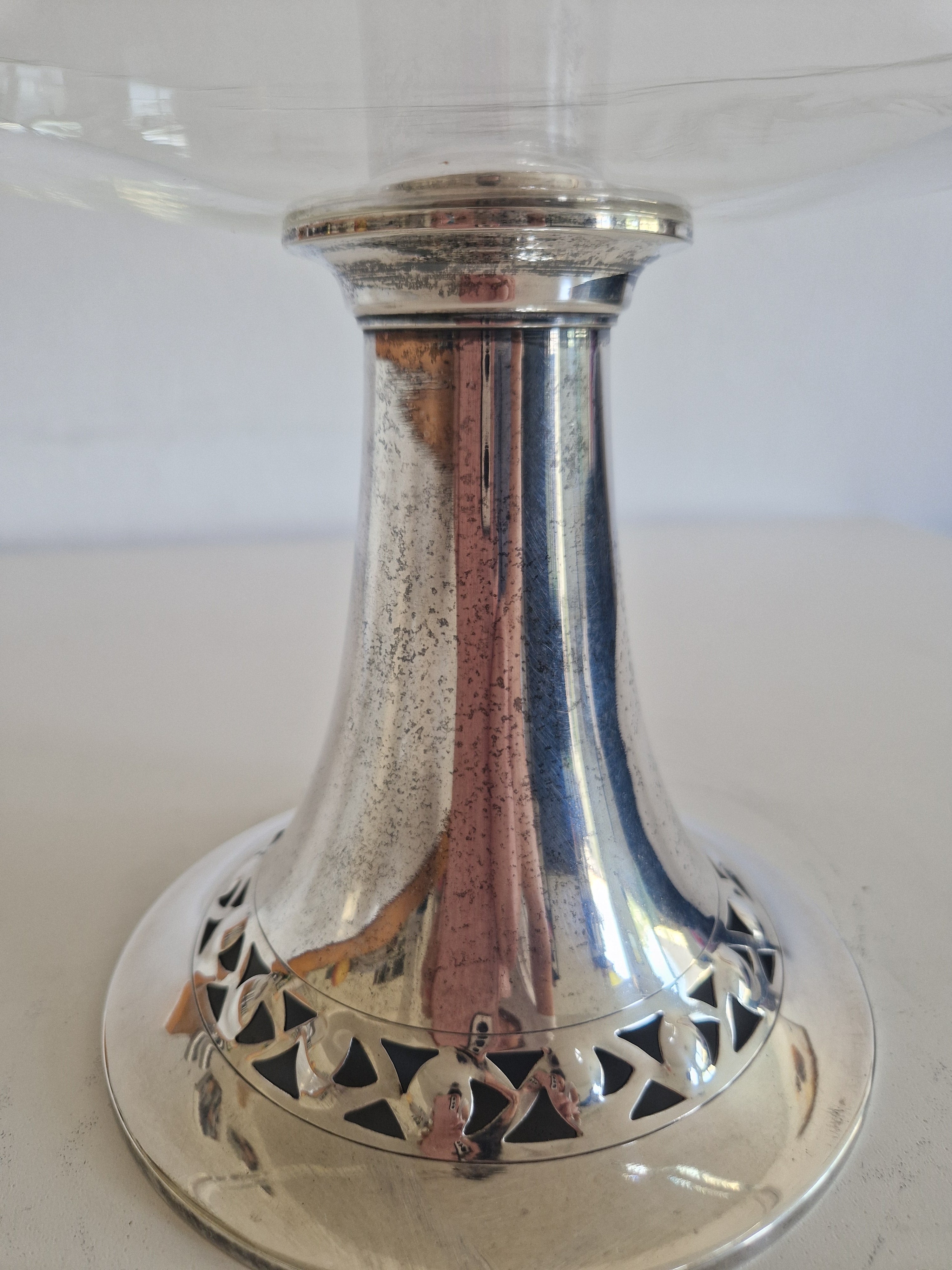 Vintage Silver-Plated & Engraved Crystal Cake Stand Tazza – Art Nouveau Style, 26 cm