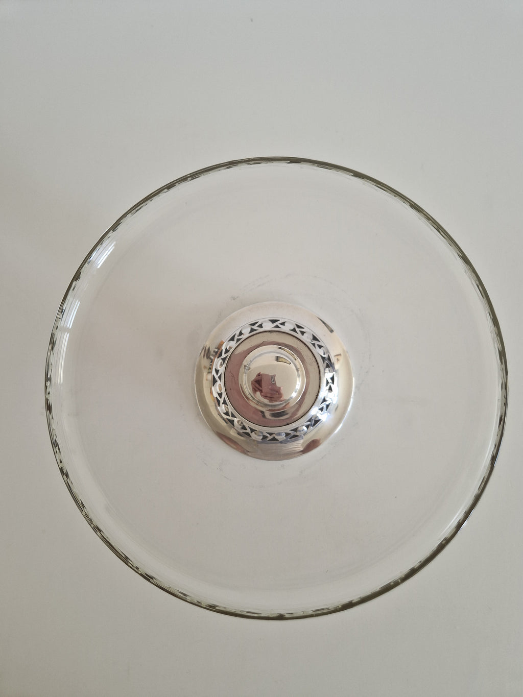 Vintage Silver-Plated & Engraved Crystal Cake Stand Tazza – Art Nouveau Style, 26 cm
