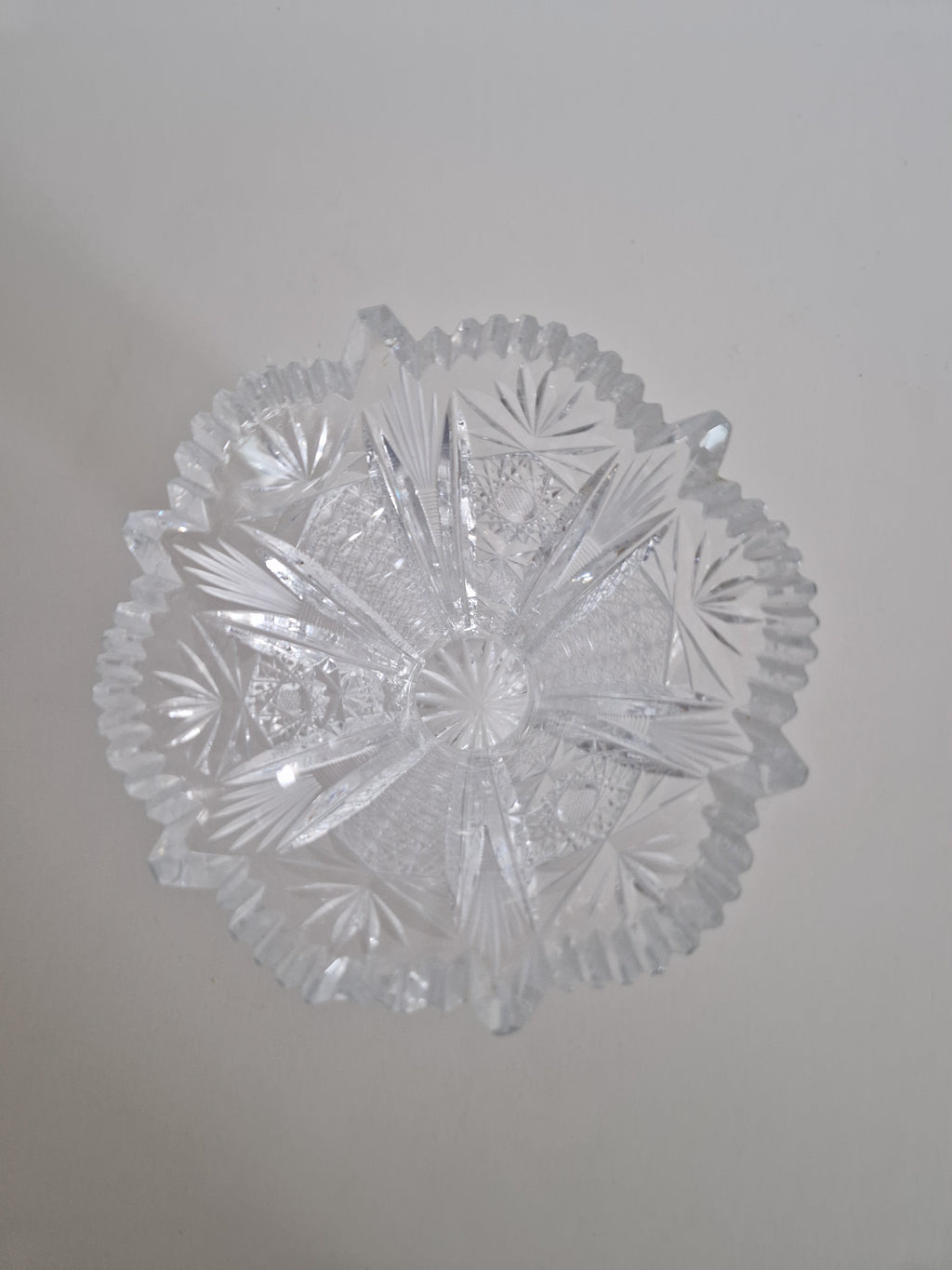 Vintage Bohemian Cut Crystal Trumpet Vase – Star, Fan & Diamond Pattern | Sawtooth Rim | 20 cm | Czech Crystal
