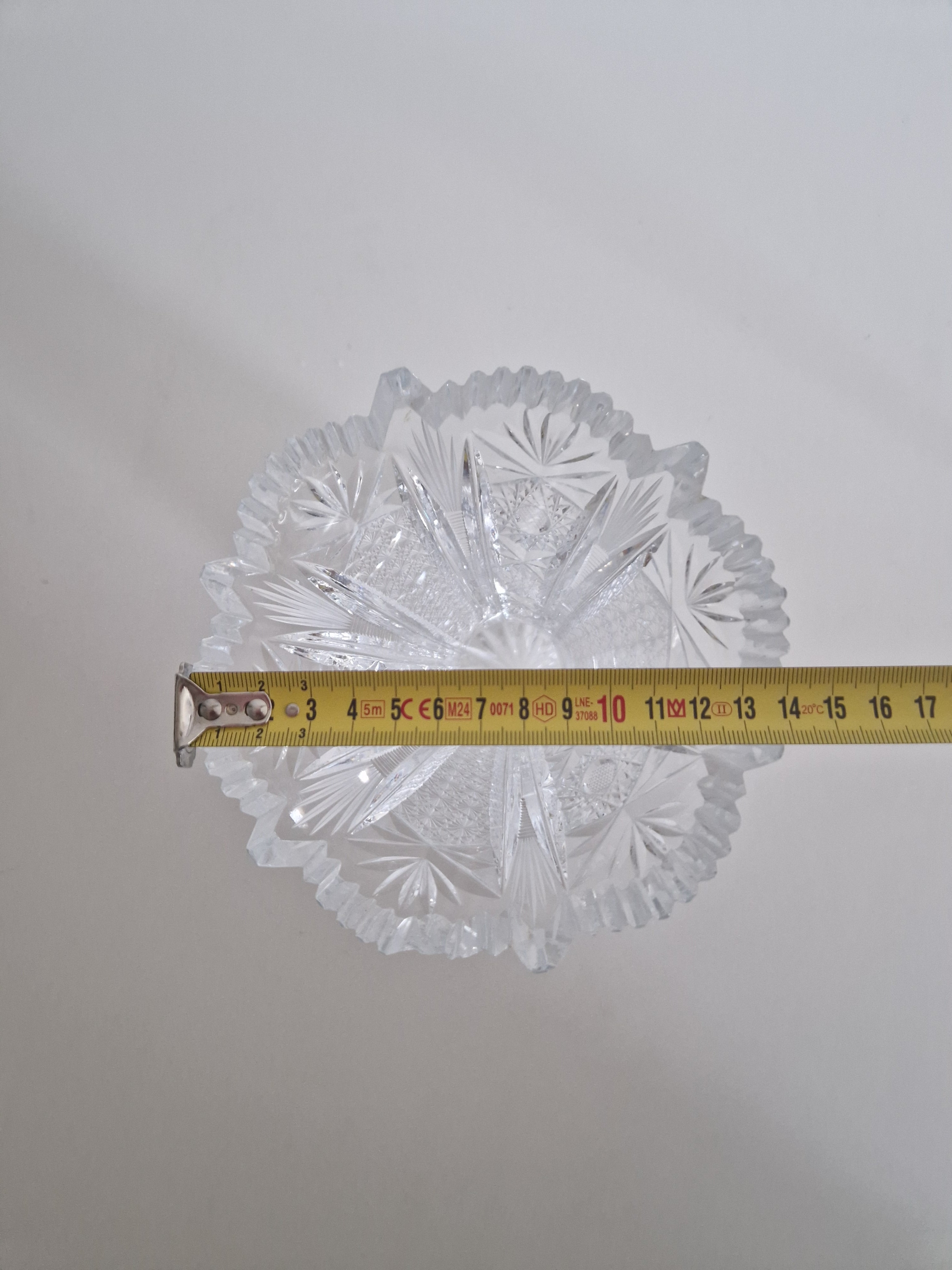 Vintage Bohemian Cut Crystal Trumpet Vase – Star, Fan & Diamond Pattern | Sawtooth Rim | 20 cm | Czech Crystal