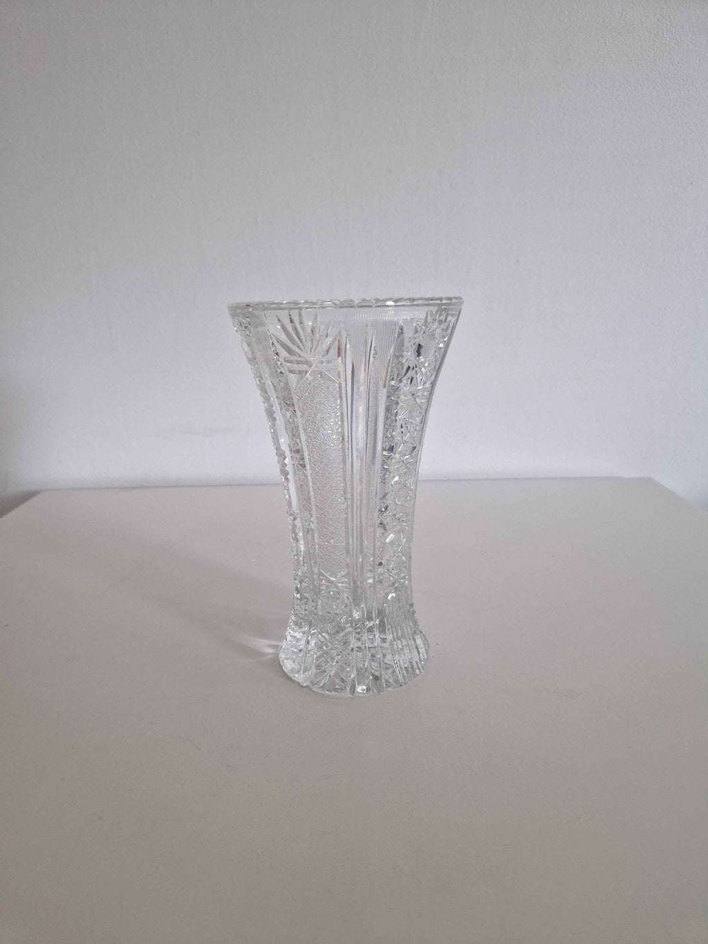Elegant Bohemian Cut Crystal Vase - Timeless Trumpet Design with Stunning Pinwheel Detailing