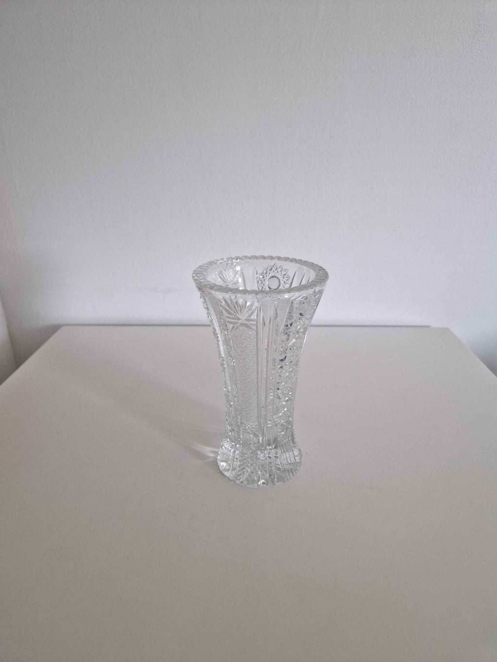 Elegant Bohemian Cut Crystal Vase - Timeless Trumpet Design with Stunning Pinwheel Detailing