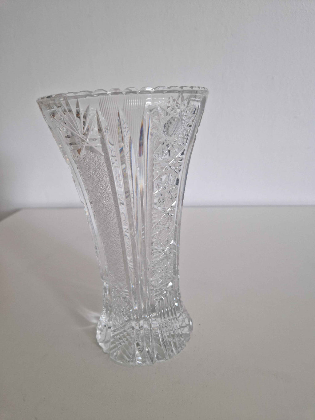 Elegant Bohemian Cut Crystal Vase - Timeless Trumpet Design with Stunning Pinwheel Detailing