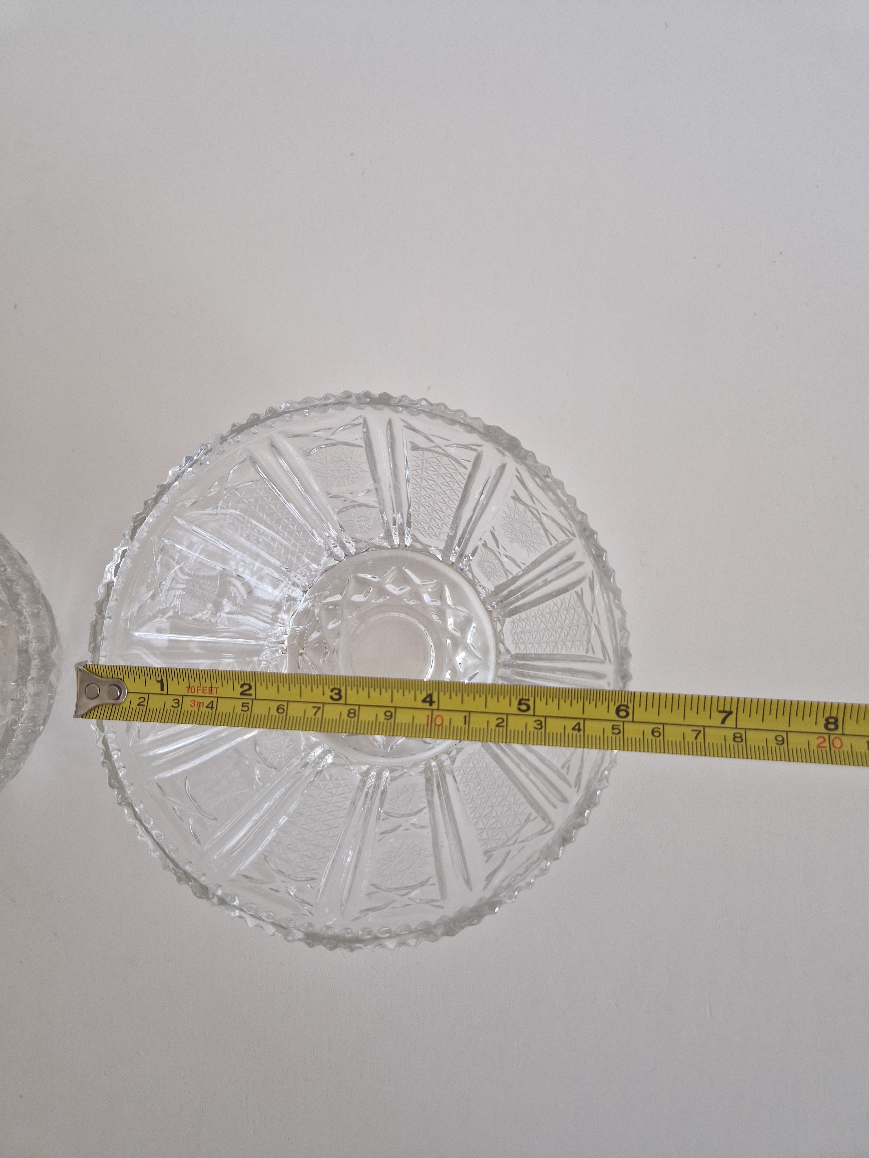 Ensemble de deux coupes en cristal vintage – Motif étoile et éventail | Petite 10 cm & Grande 20 cm | Cristal européen du milieu du siècle