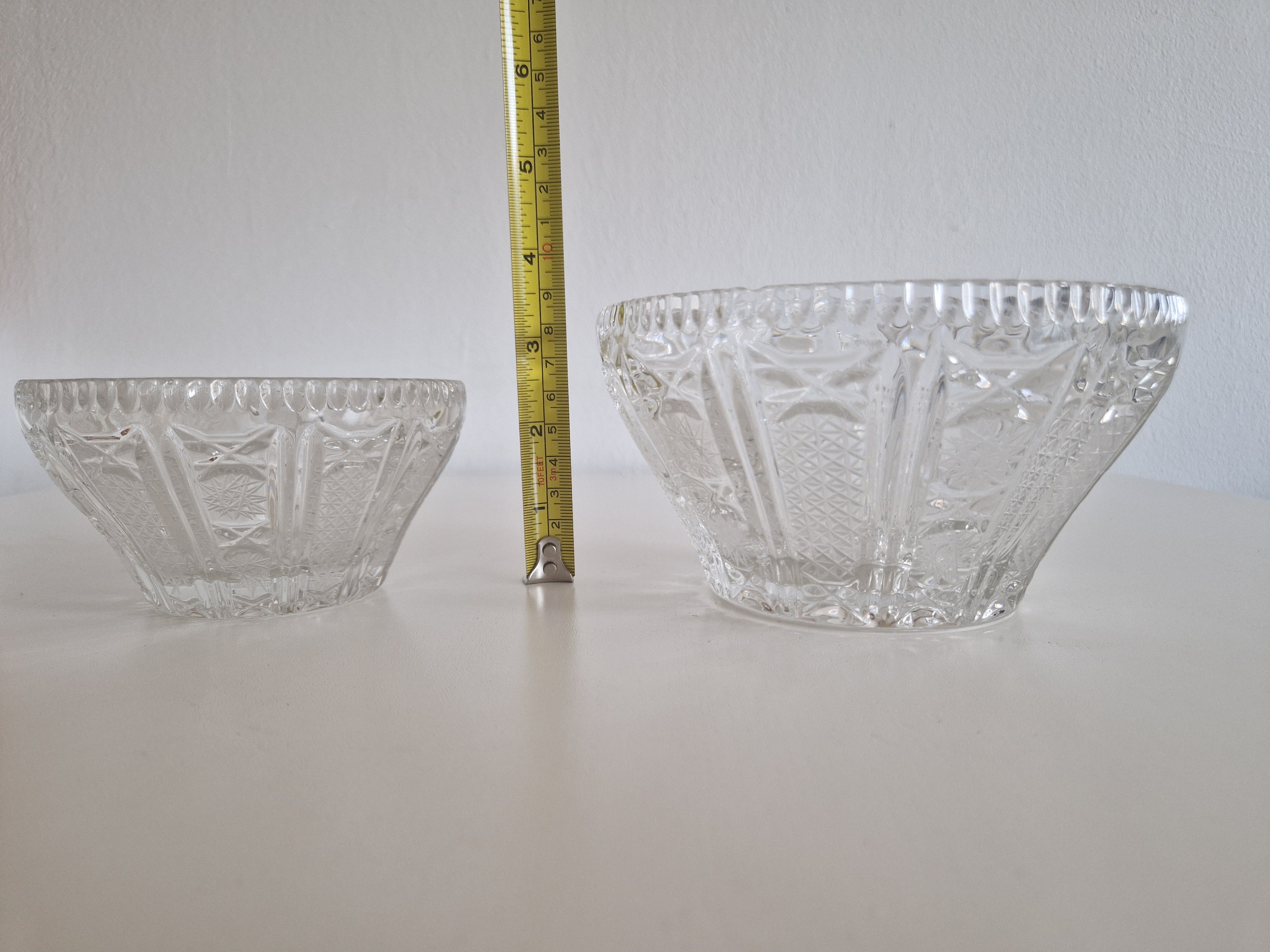 Ensemble de deux coupes en cristal vintage – Motif étoile et éventail | Petite 10 cm & Grande 20 cm | Cristal européen du milieu du siècle