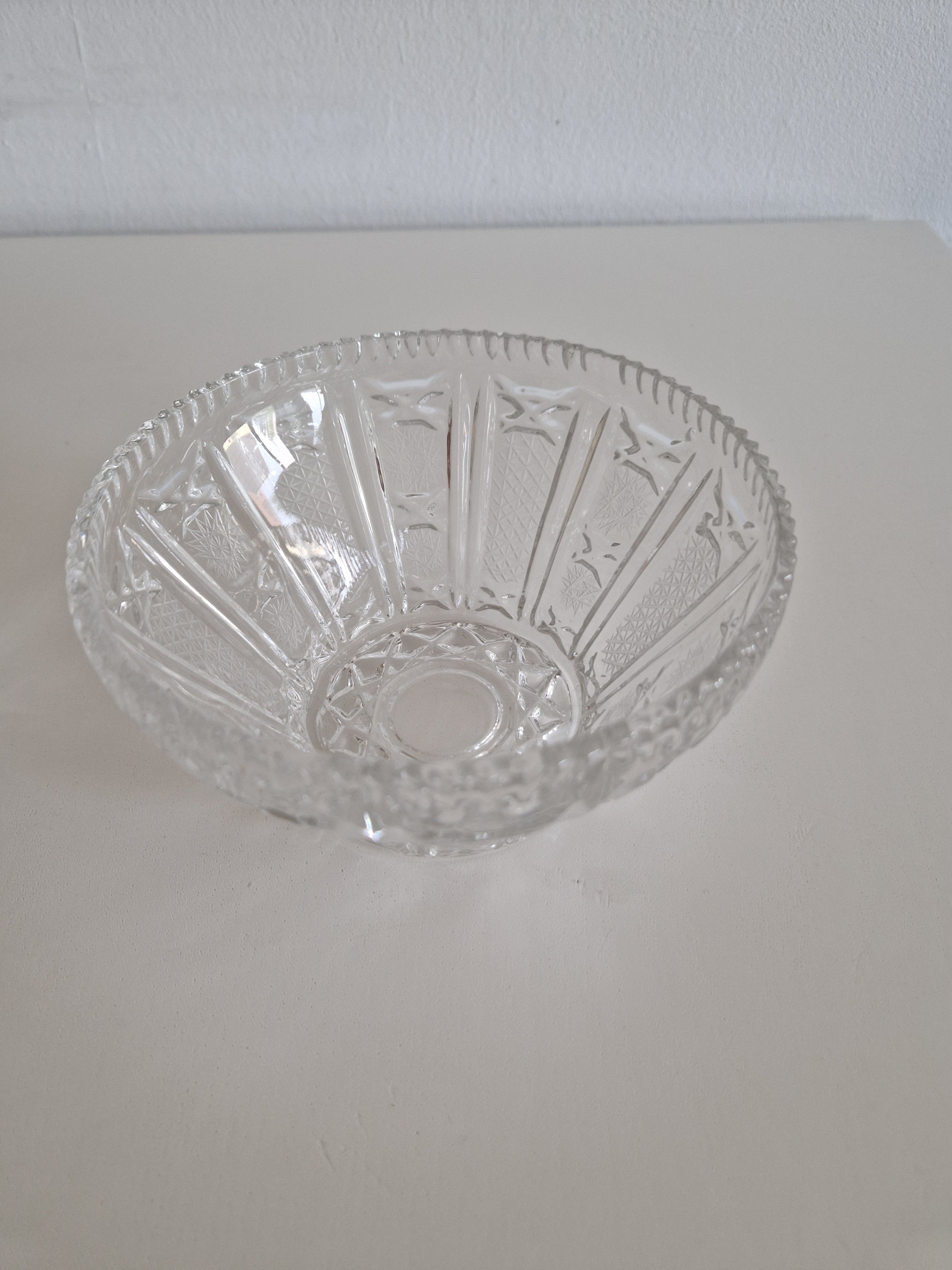Ensemble de deux coupes en cristal vintage – Motif étoile et éventail | Petite 10 cm & Grande 20 cm | Cristal européen du milieu du siècle