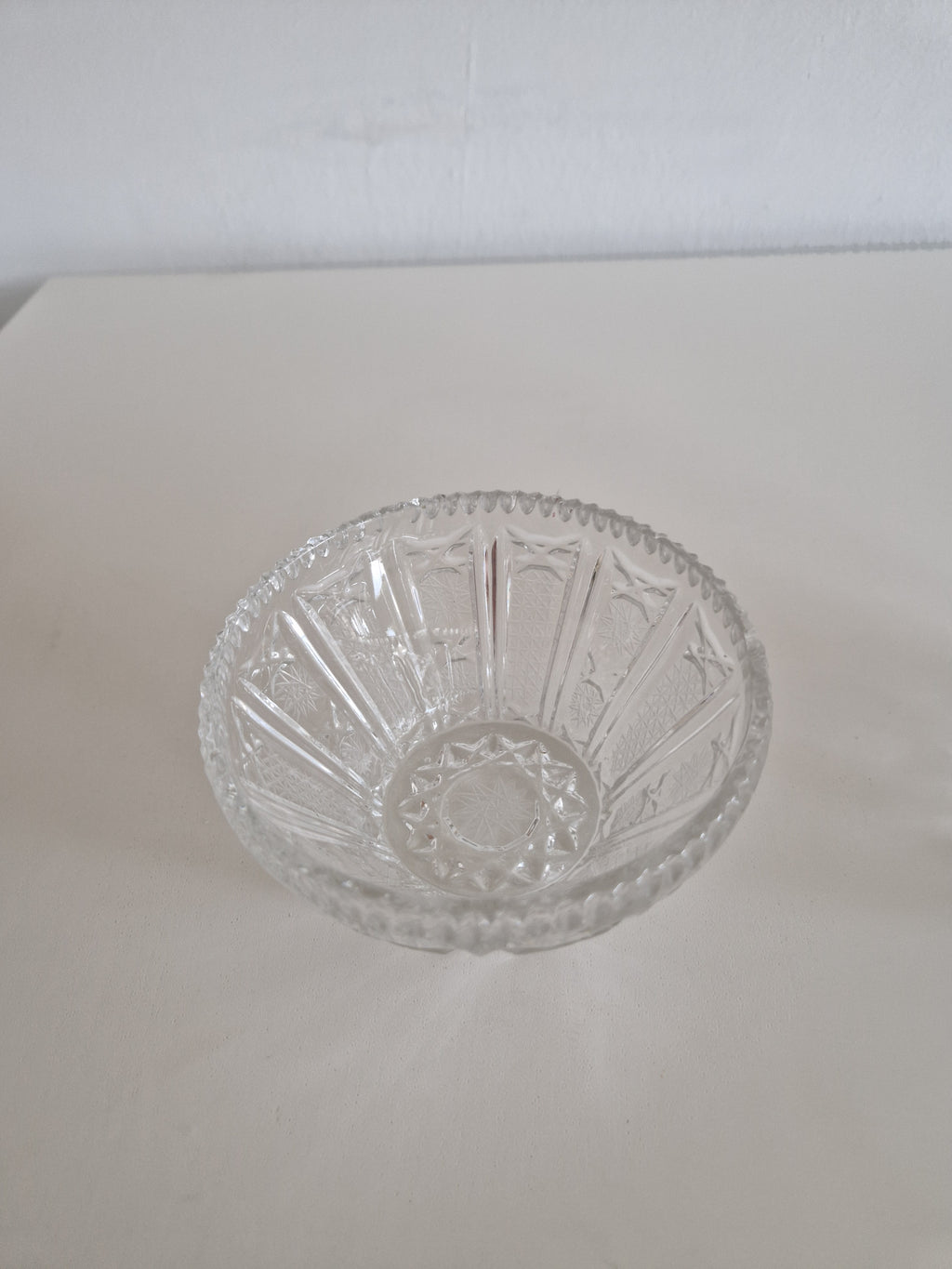 Ensemble de deux coupes en cristal vintage – Motif étoile et éventail | Petite 10 cm & Grande 20 cm | Cristal européen du milieu du siècle