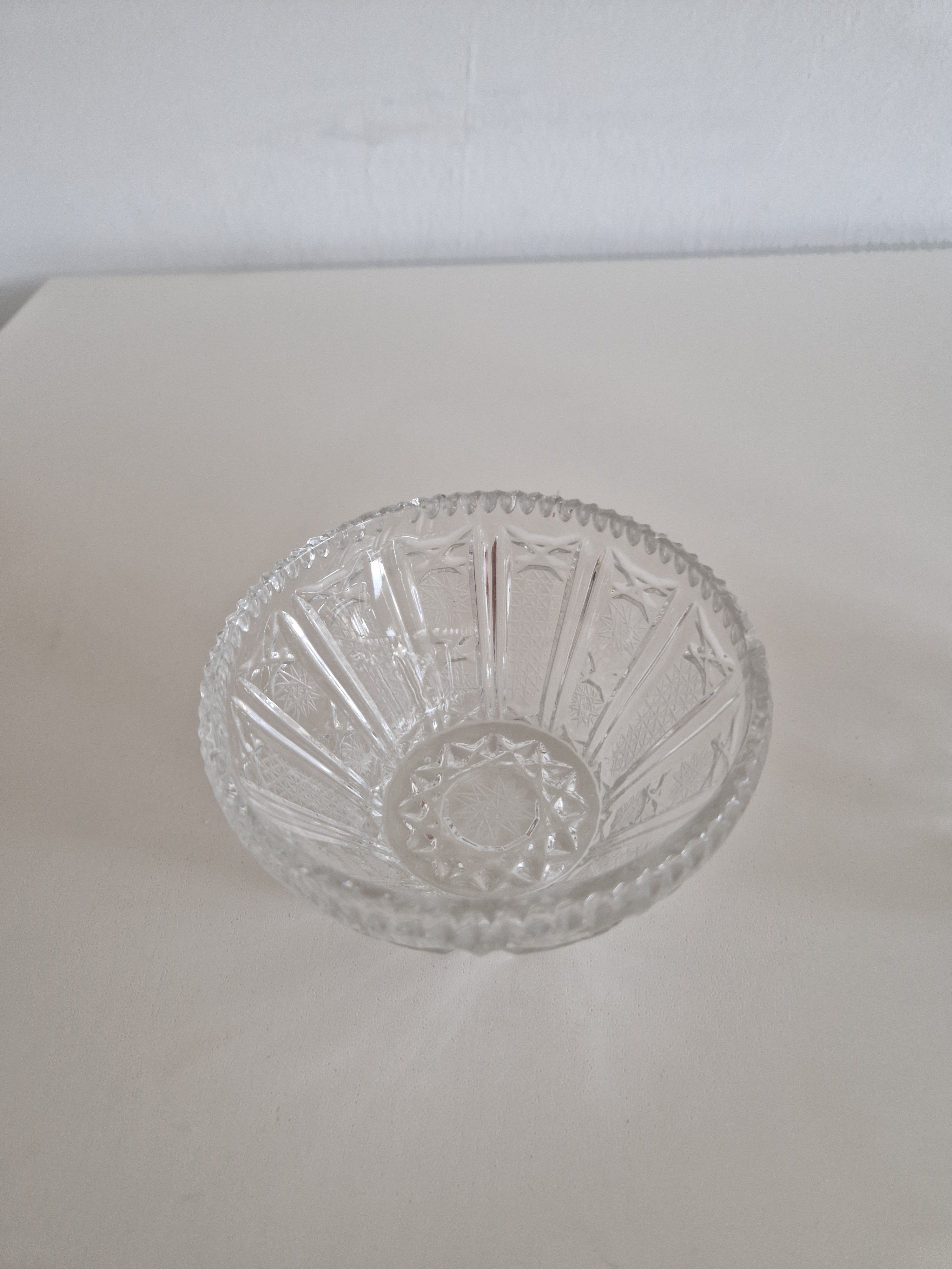 Ensemble de deux coupes en cristal vintage – Motif étoile et éventail | Petite 10 cm & Grande 20 cm | Cristal européen du milieu du siècle