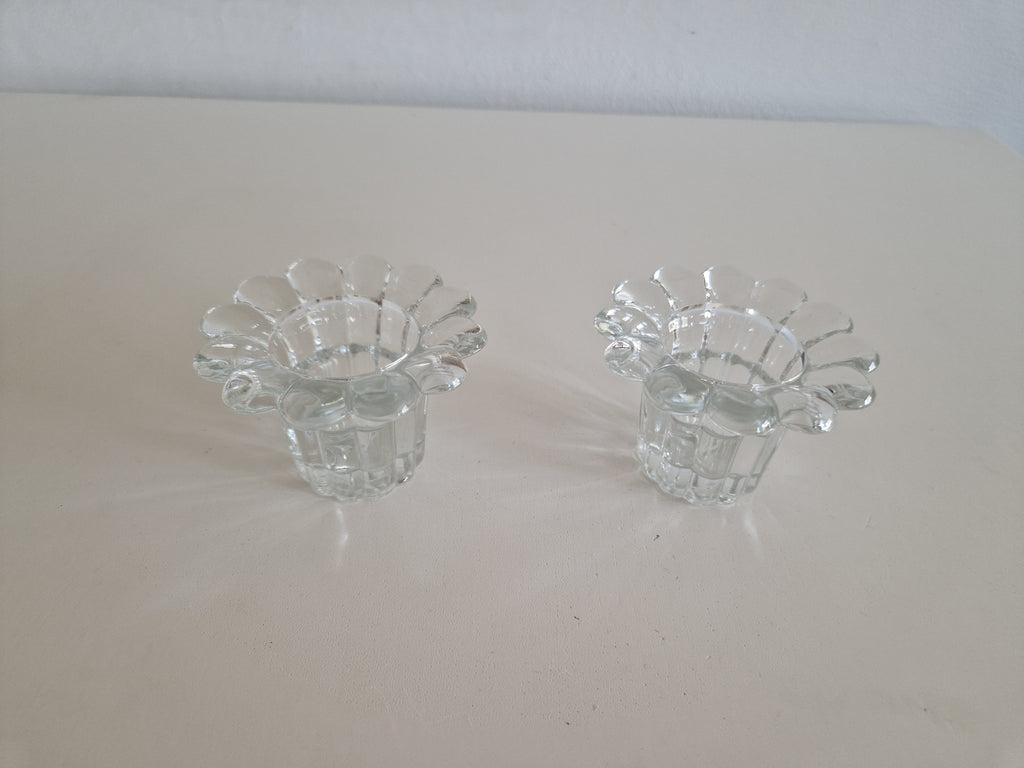 Pair of Clear Glass Candle Holders | Flower-Petal Rims