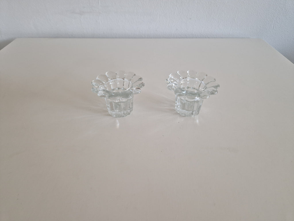 Pair of Clear Glass Candle Holders | Flower-Petal Rims