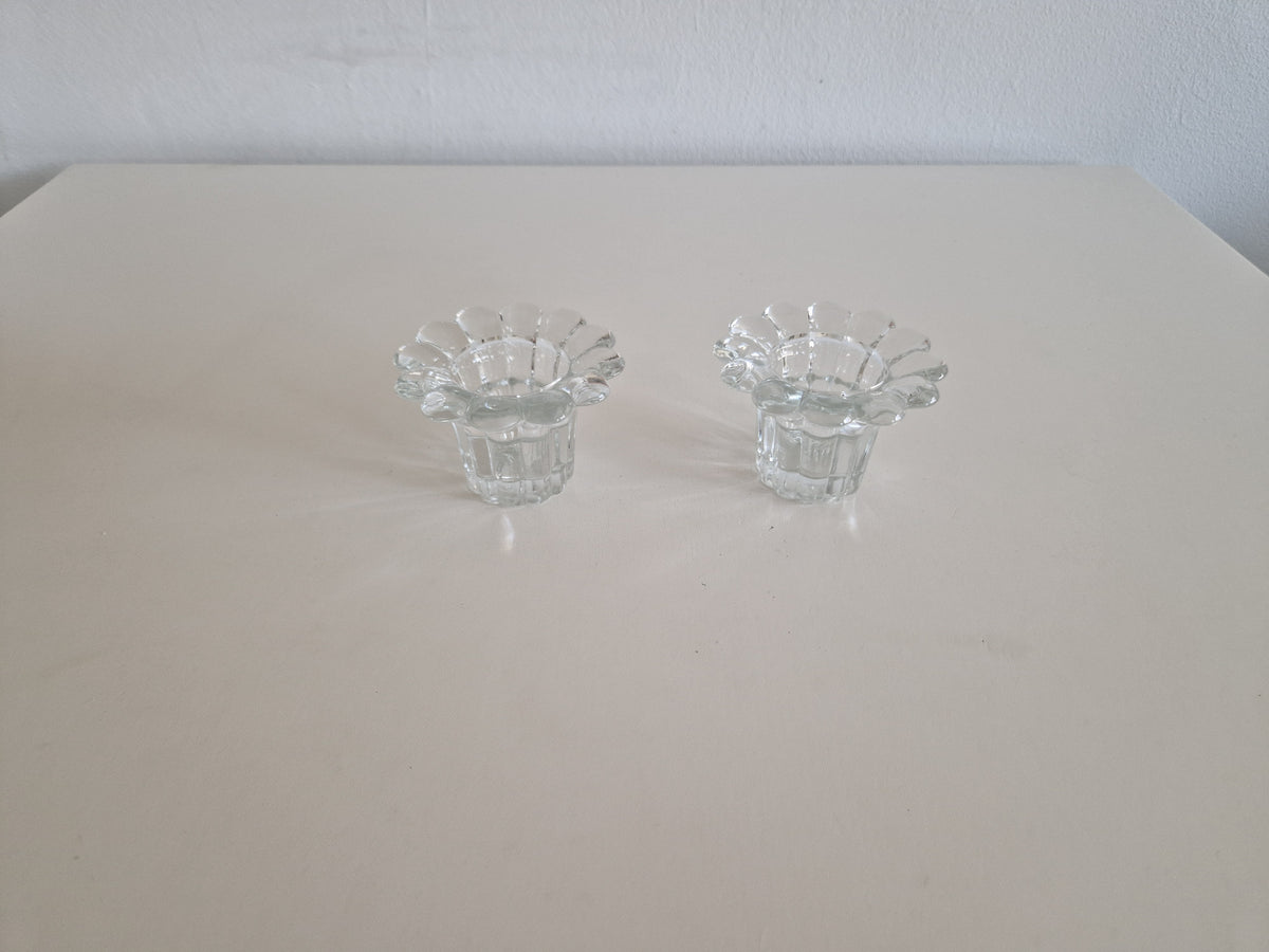 Pair of Clear Glass Candle Holders | Flower-Petal Rims