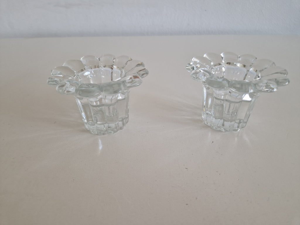Pair of Clear Glass Candle Holders | Flower-Petal Rims