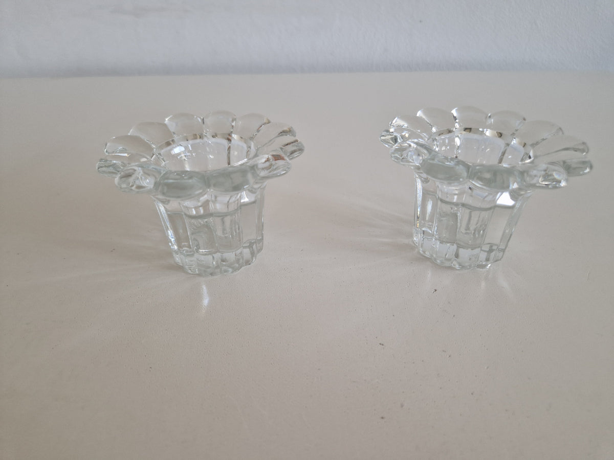 Pair of Clear Glass Candle Holders | Flower-Petal Rims