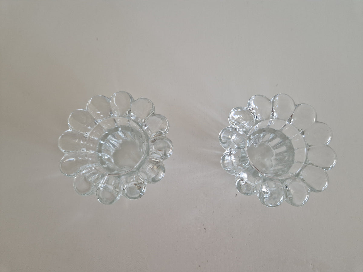 Pair of Clear Glass Candle Holders | Flower-Petal Rims