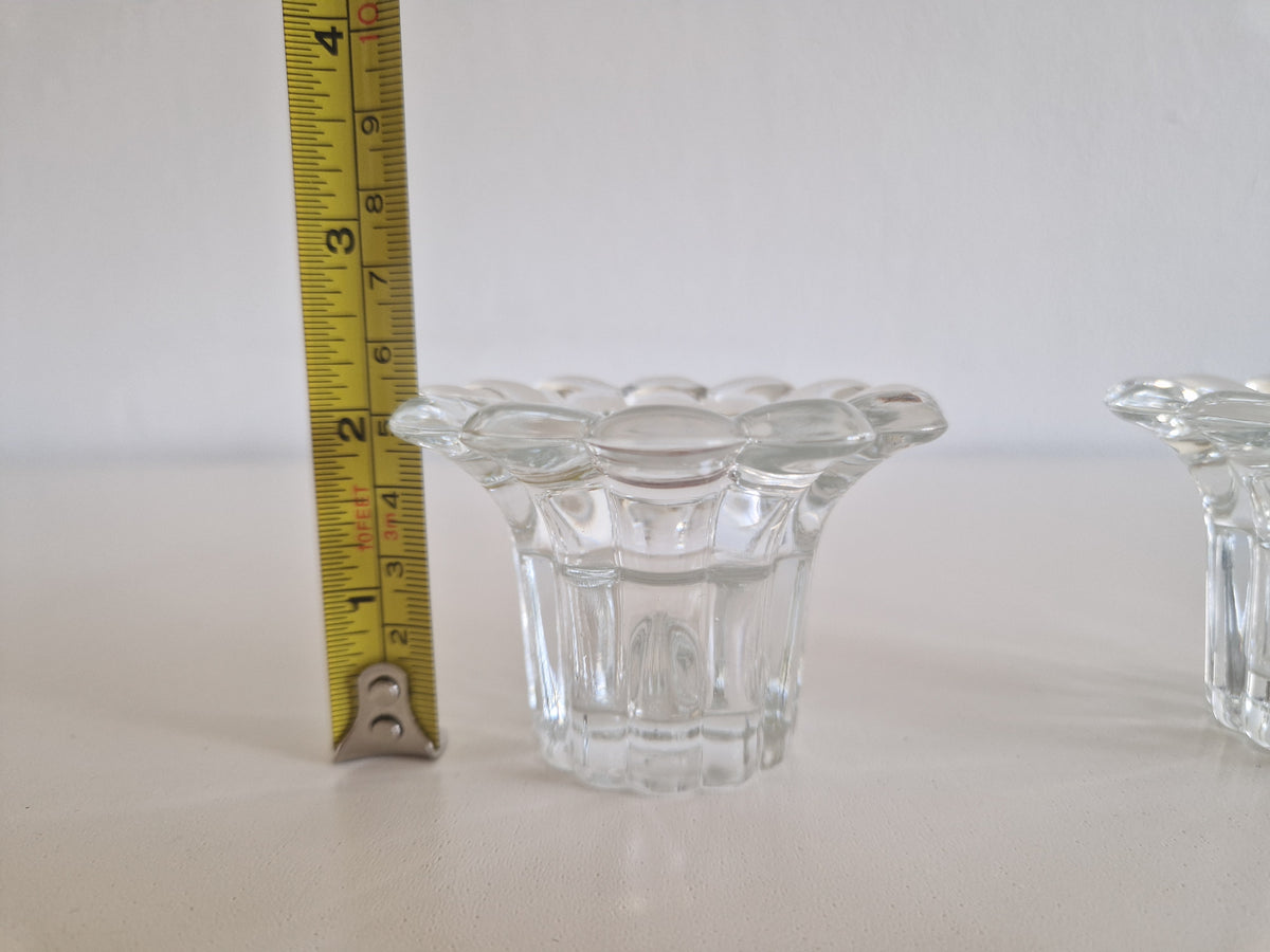 Pair of Clear Glass Candle Holders | Flower-Petal Rims