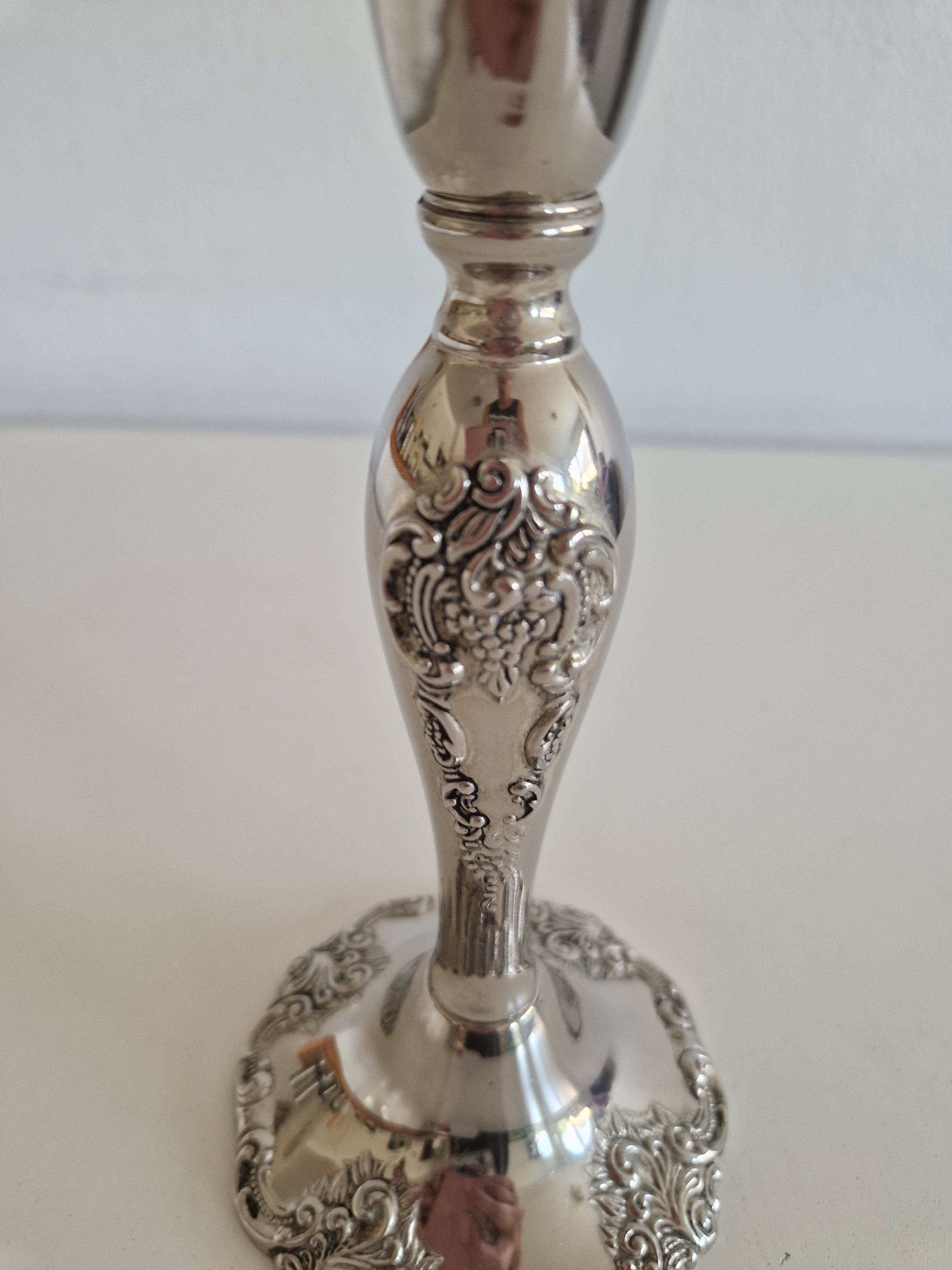 Vintage Silver-Plated Candlestick – Rococo Floral Embossed, 20 cm
