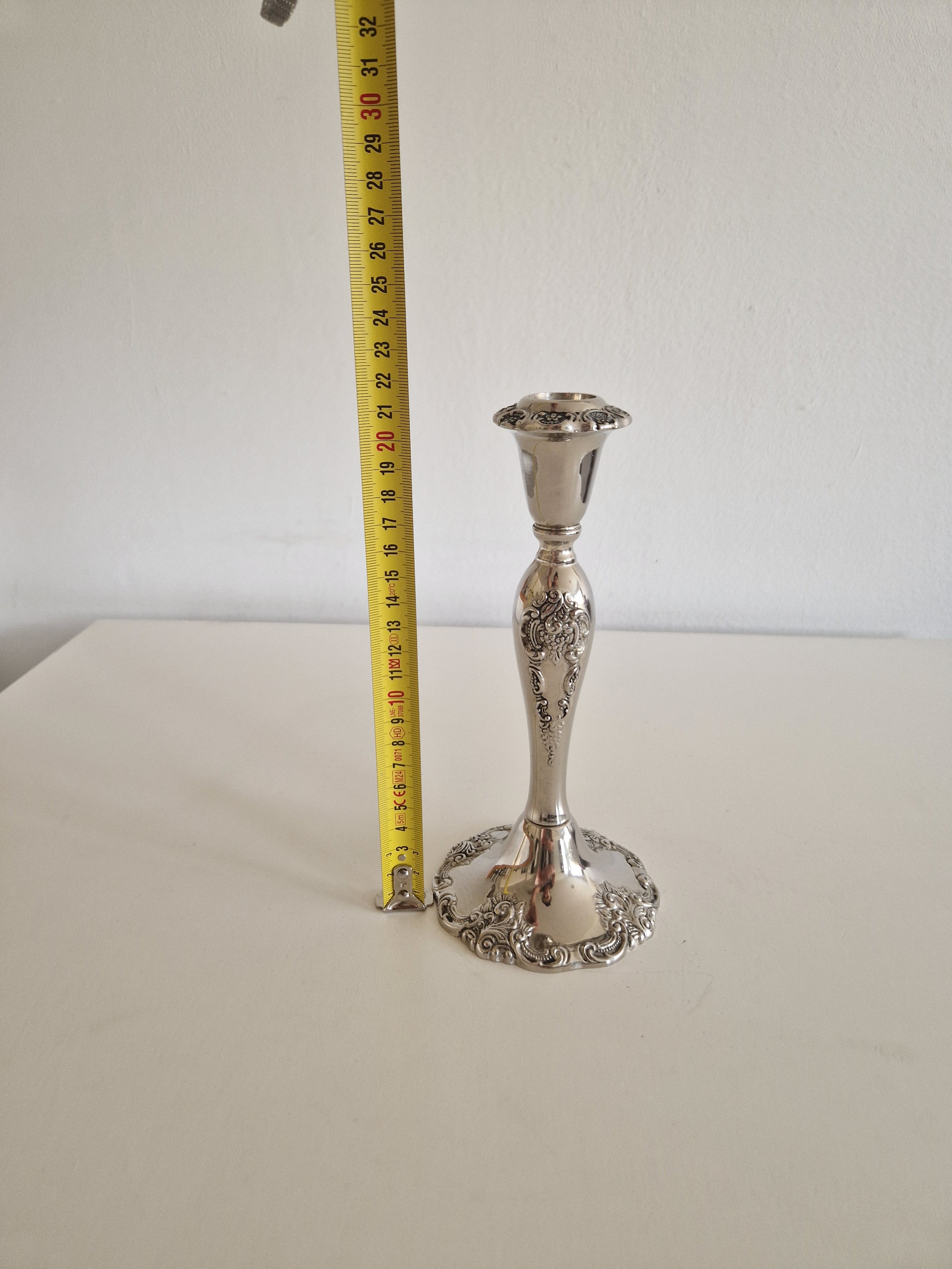 Vintage Silver-Plated Candlestick – Rococo Floral Embossed, 20 cm