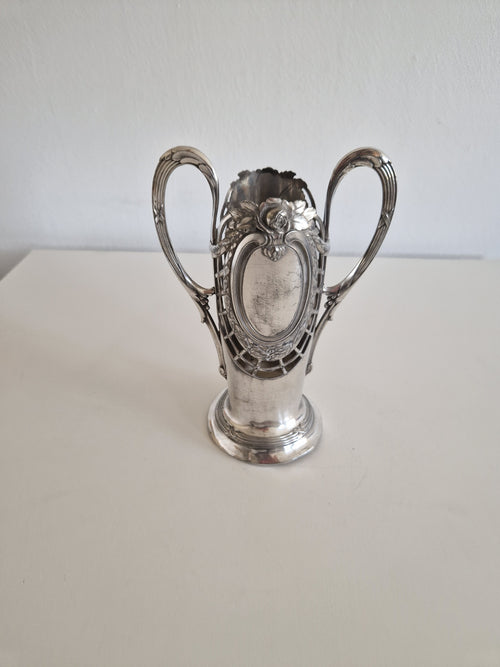 Antique Art Nouveau Silver-Plated Glass Holder – Rose Motif, Marked 720 AK, c.1900