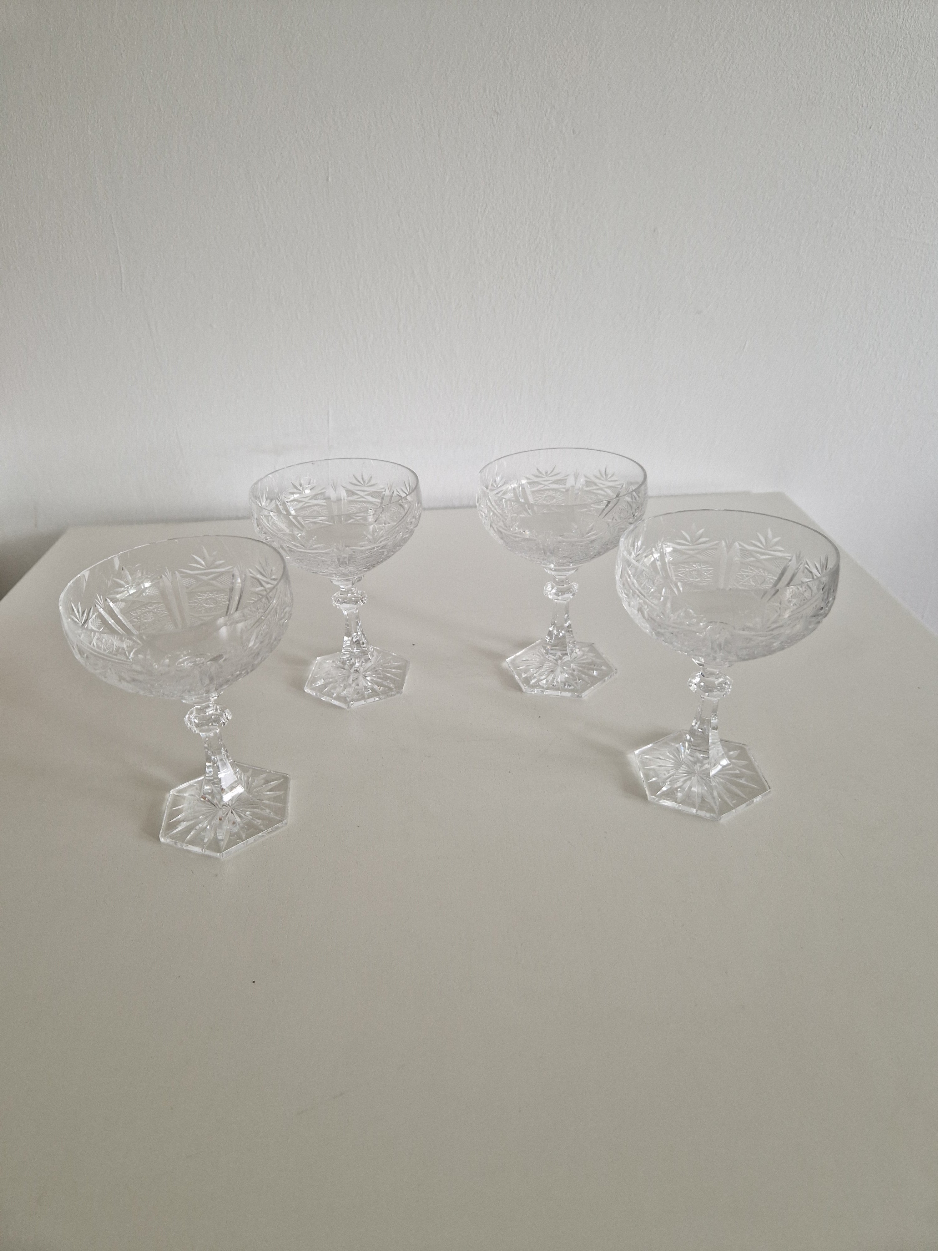 Set of 4 Austrian Hand-Cut Crystal Champagne Coupes