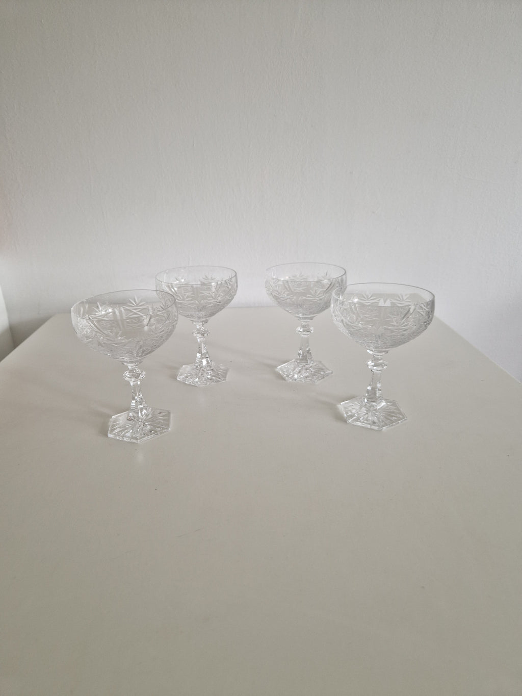 Set of 4 Austrian Hand-Cut Crystal Champagne Coupes