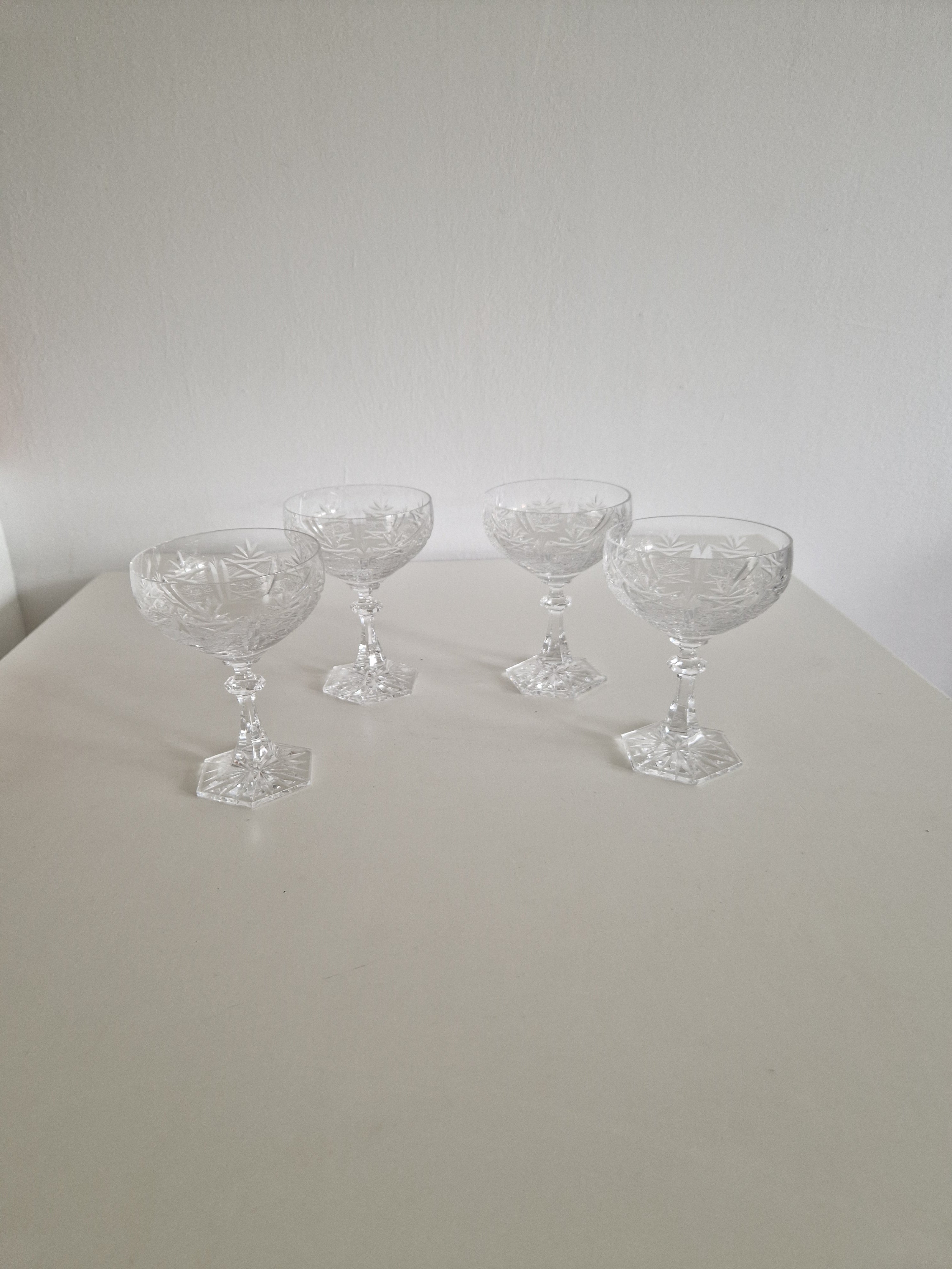 Set of 4 Austrian Hand-Cut Crystal Champagne Coupes
