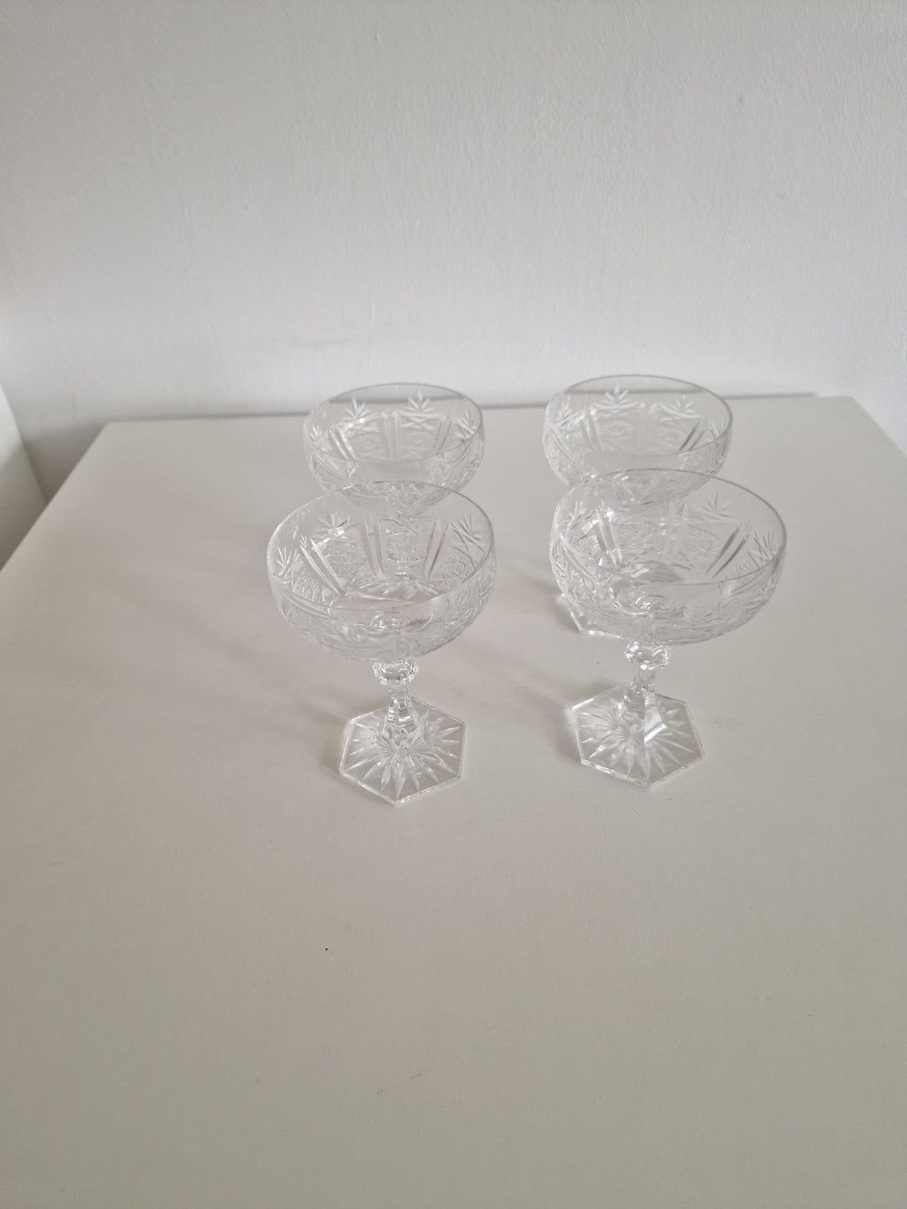 Set of 4 Austrian Hand-Cut Crystal Champagne Coupes