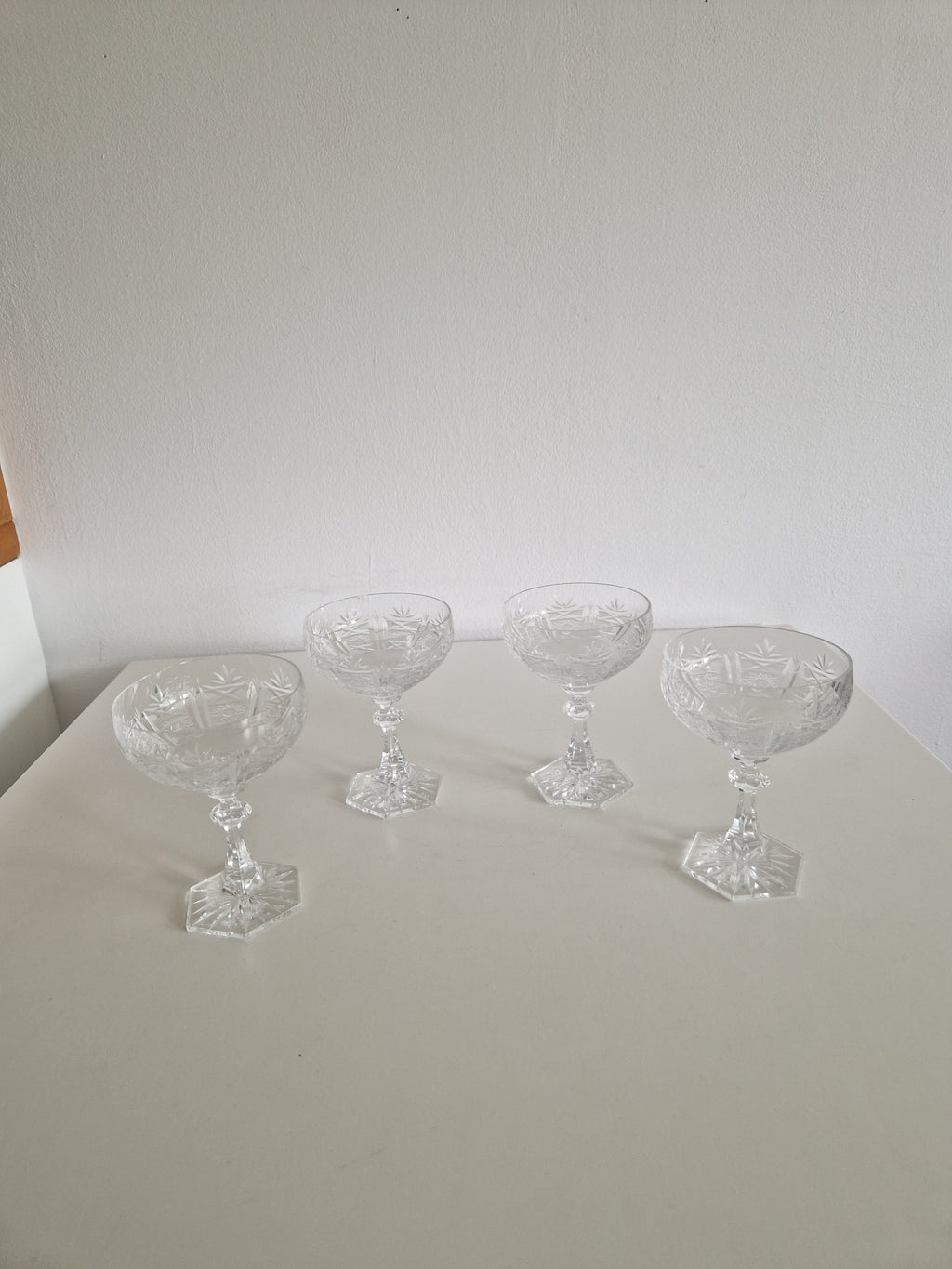 Set of 4 Austrian Hand-Cut Crystal Champagne Coupes