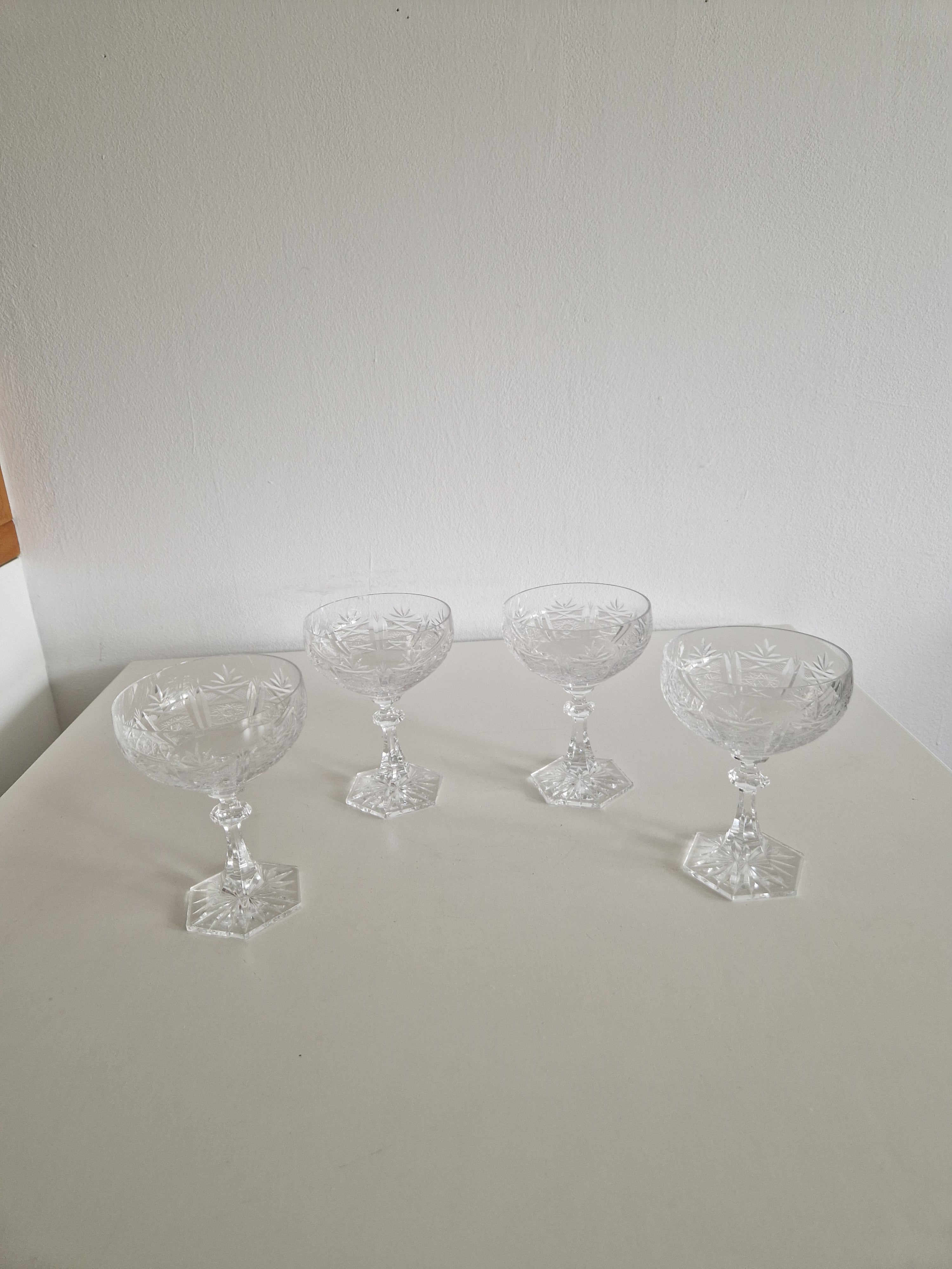 Set of 4 Austrian Hand-Cut Crystal Champagne Coupes