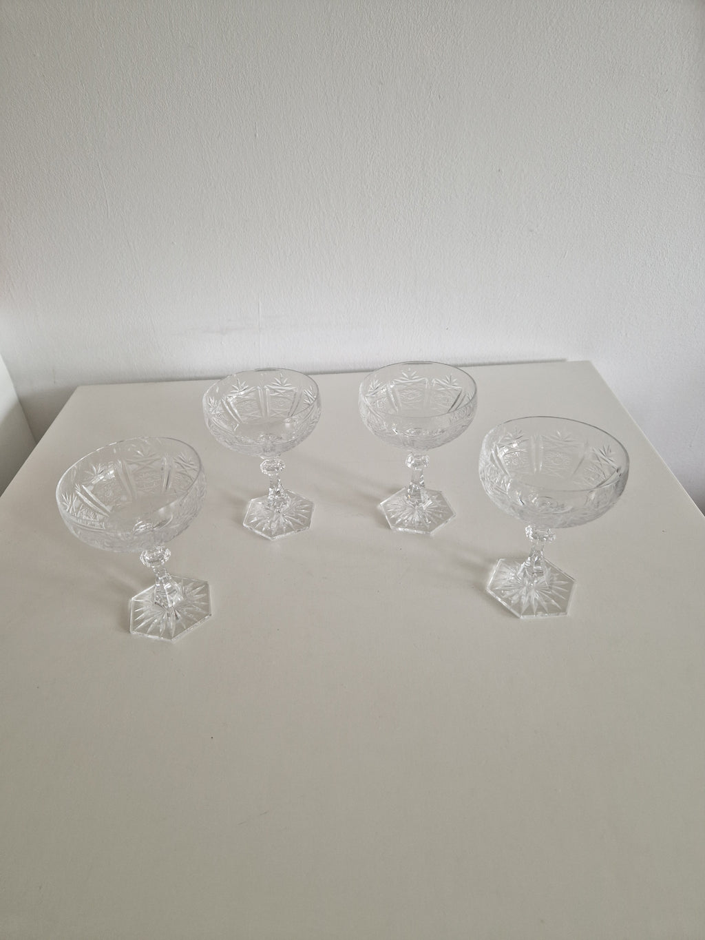 Set of 4 Austrian Hand-Cut Crystal Champagne Coupes