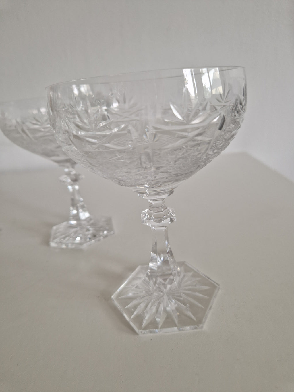 Set of 4 Austrian Hand-Cut Crystal Champagne Coupes