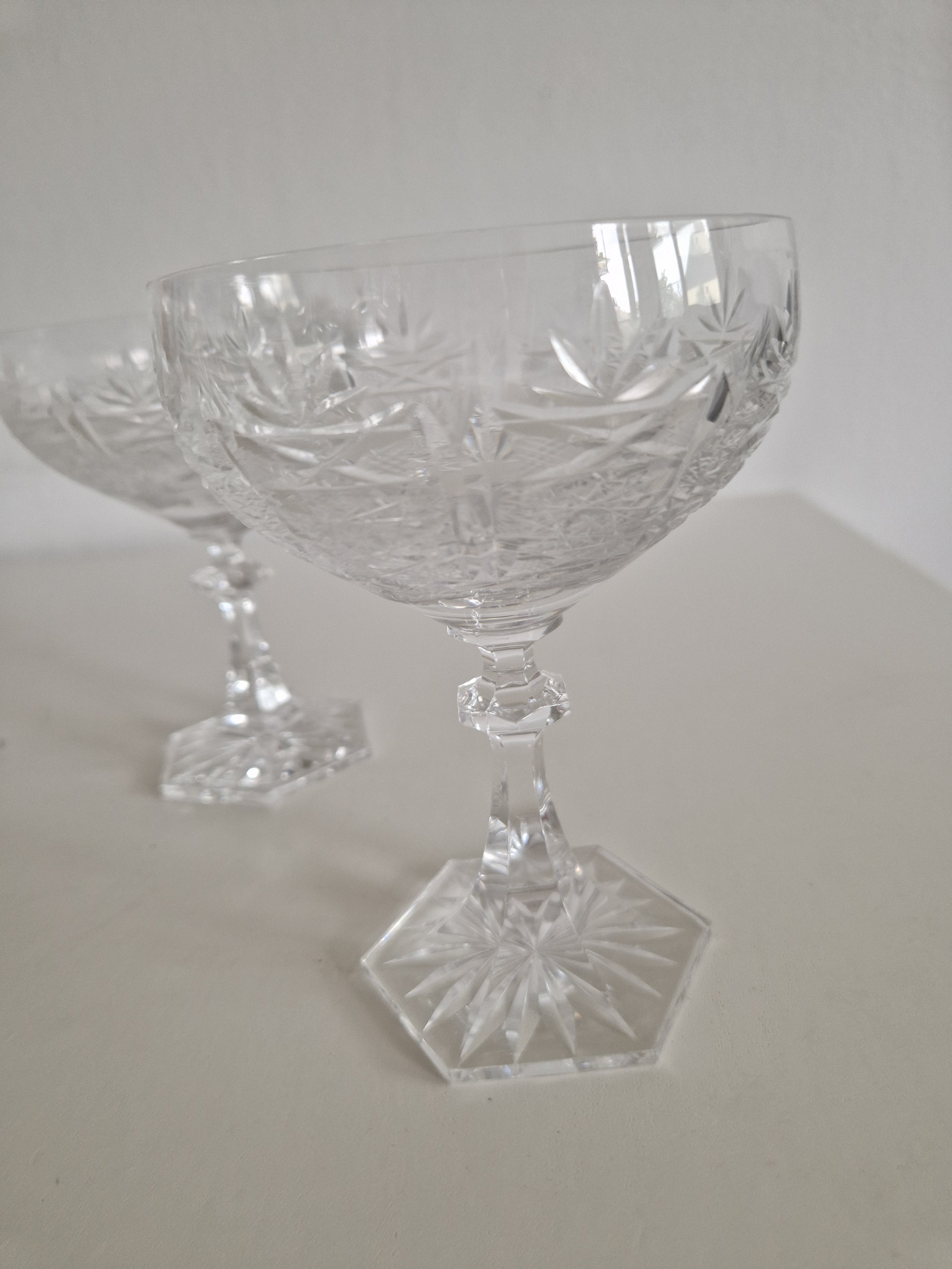 Set of 4 Austrian Hand-Cut Crystal Champagne Coupes