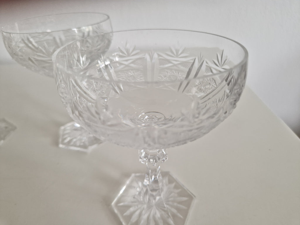 Set of 4 Austrian Hand-Cut Crystal Champagne Coupes