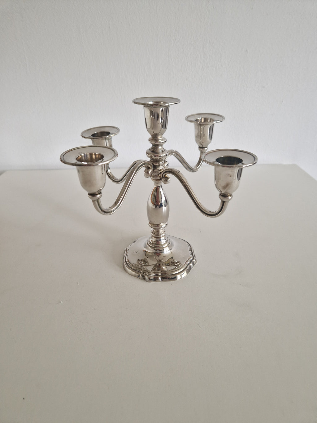 Versilberter Vintage-Fünf-Arm-Kerzenständer mit flexiblen Armen