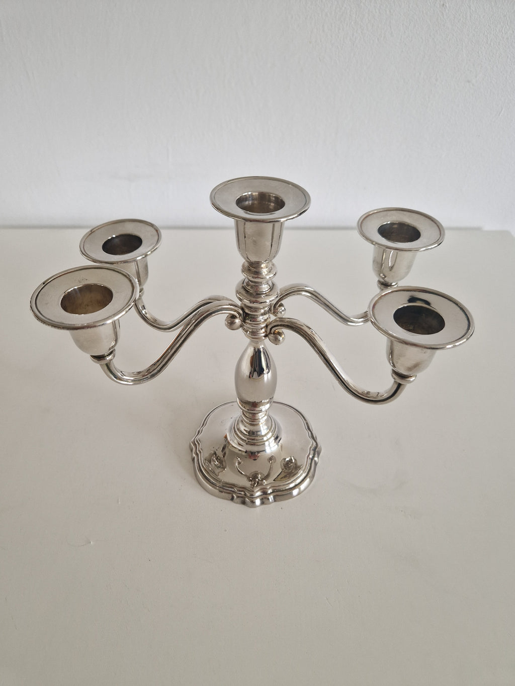 Versilberter Vintage-Fünf-Arm-Kerzenständer mit flexiblen Armen