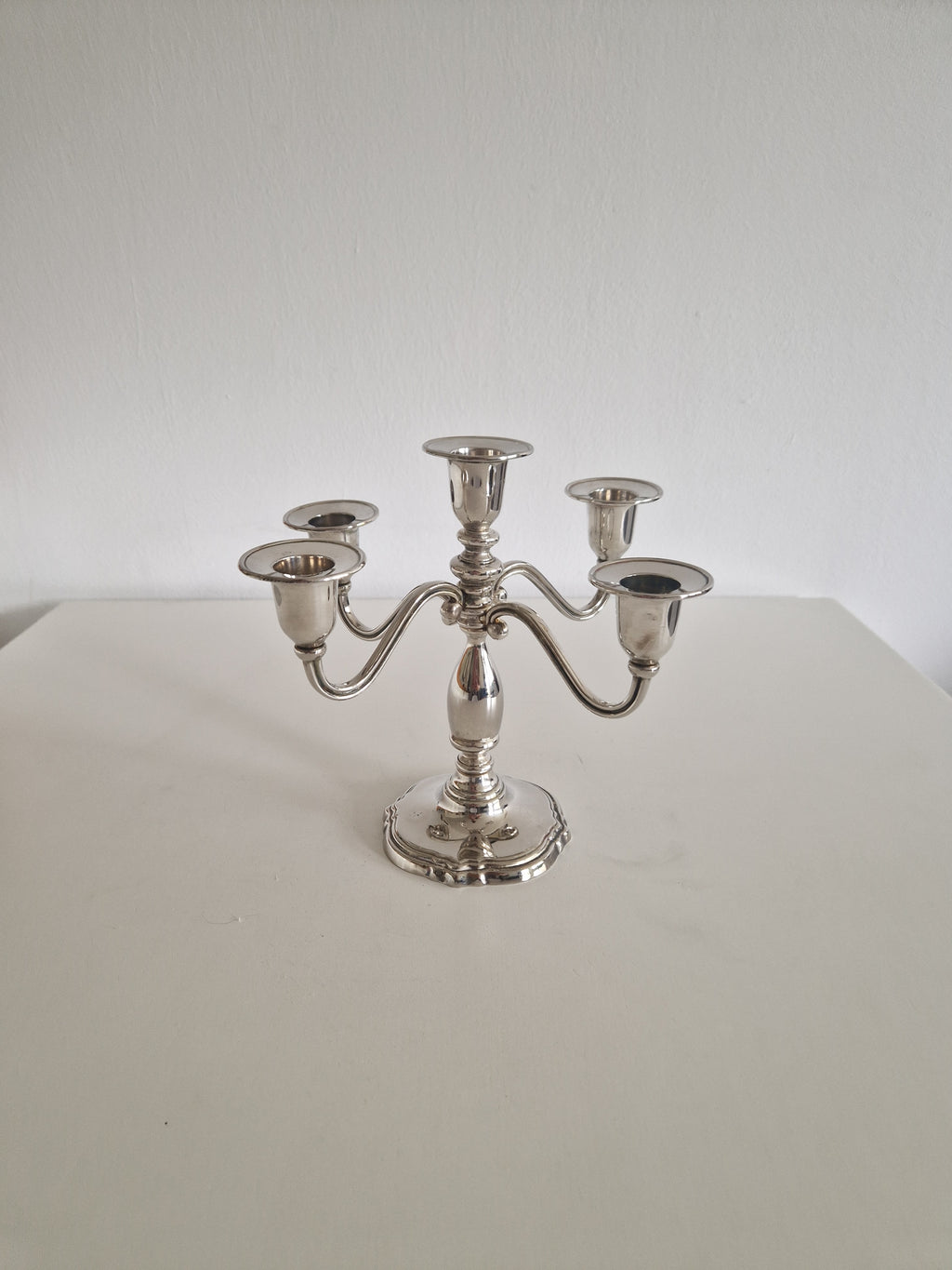 Versilberter Vintage-Fünf-Arm-Kerzenständer mit flexiblen Armen