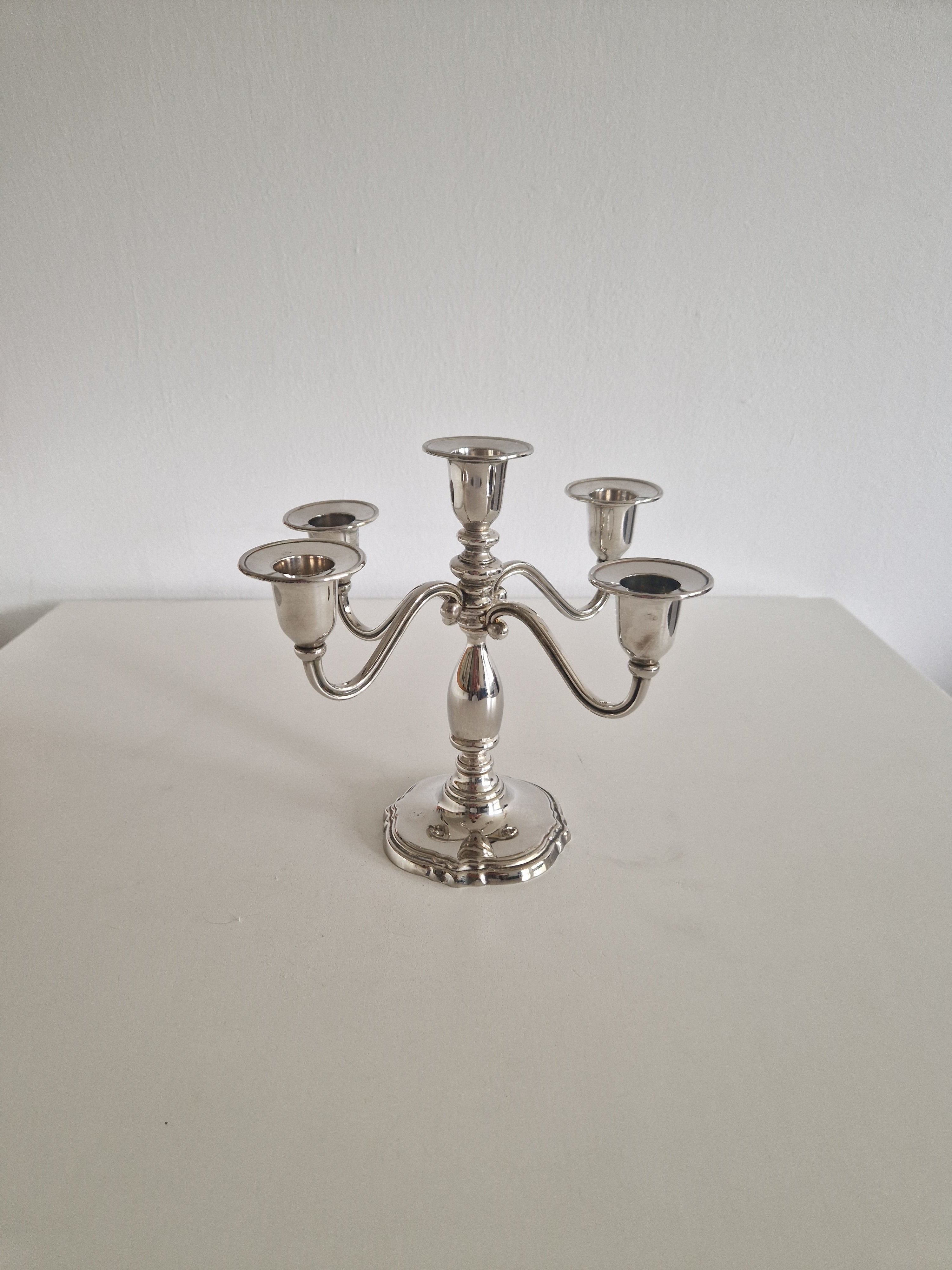 Versilberter Vintage-Fünf-Arm-Kerzenständer mit flexiblen Armen