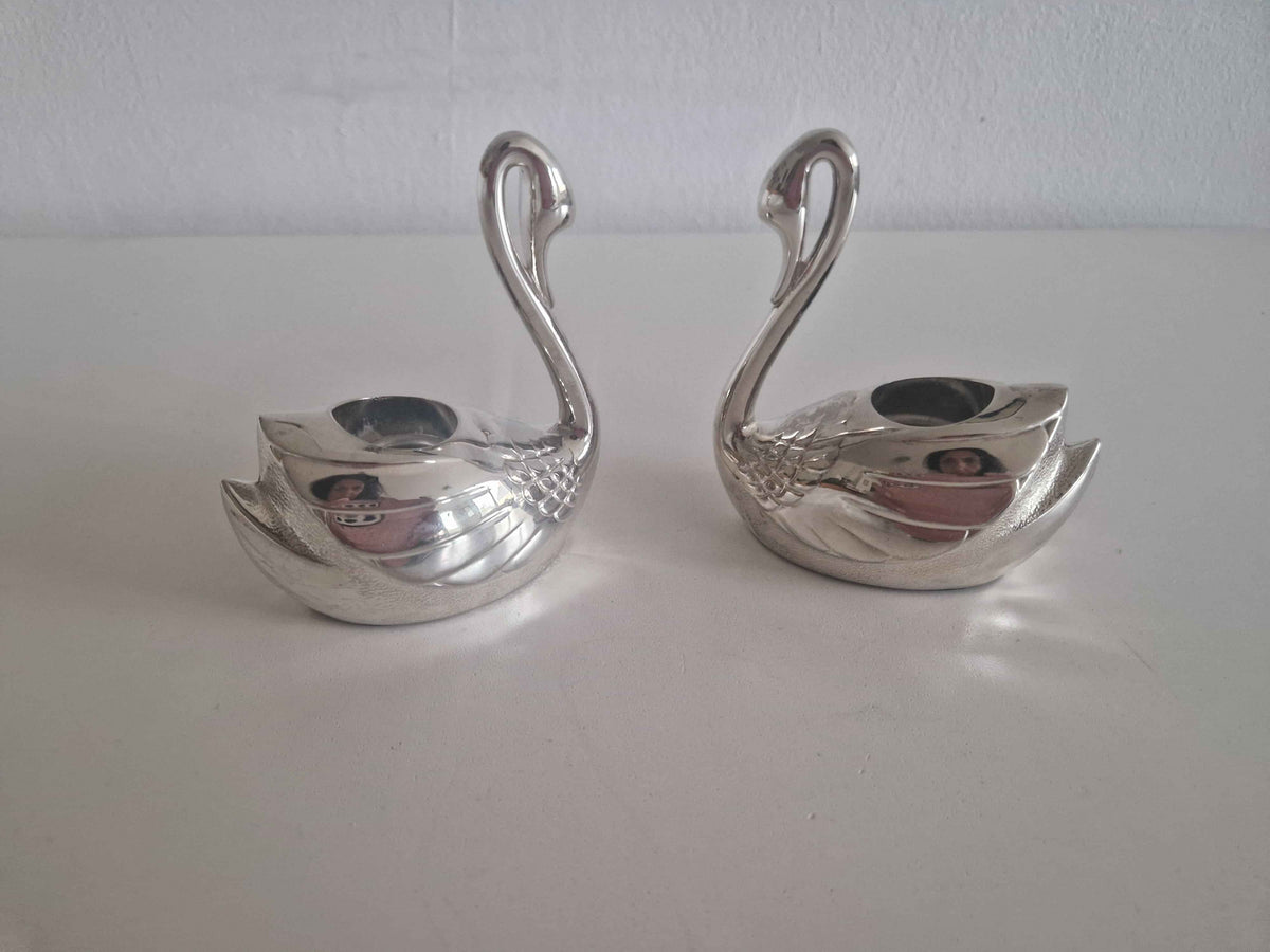 Vintage Silver-Plated Swan Candlestick Holders – A Set of 2 Decorative Antique Accents